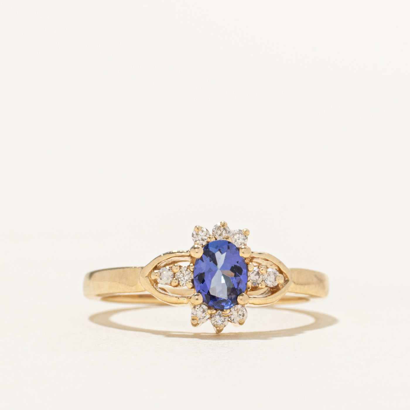 Oval Cut Tanzanite & Diamond Semi Halo Ring | 0.35ct, 0.10ctw | SZ 4.5