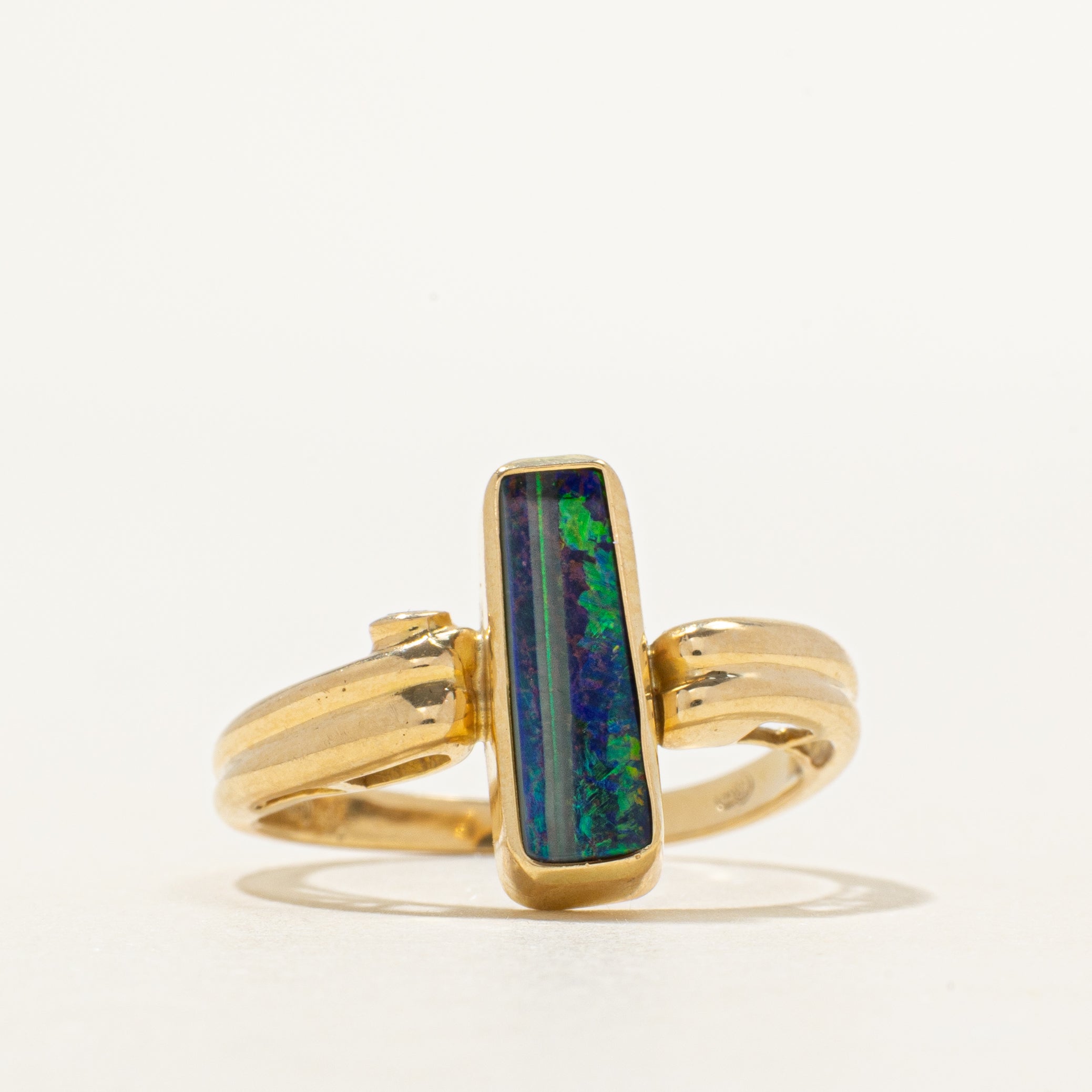 18k Rectangle Cabochon Opal & Hidden Diamond Ring | 0.48ct, 0.02ct | SZ 7