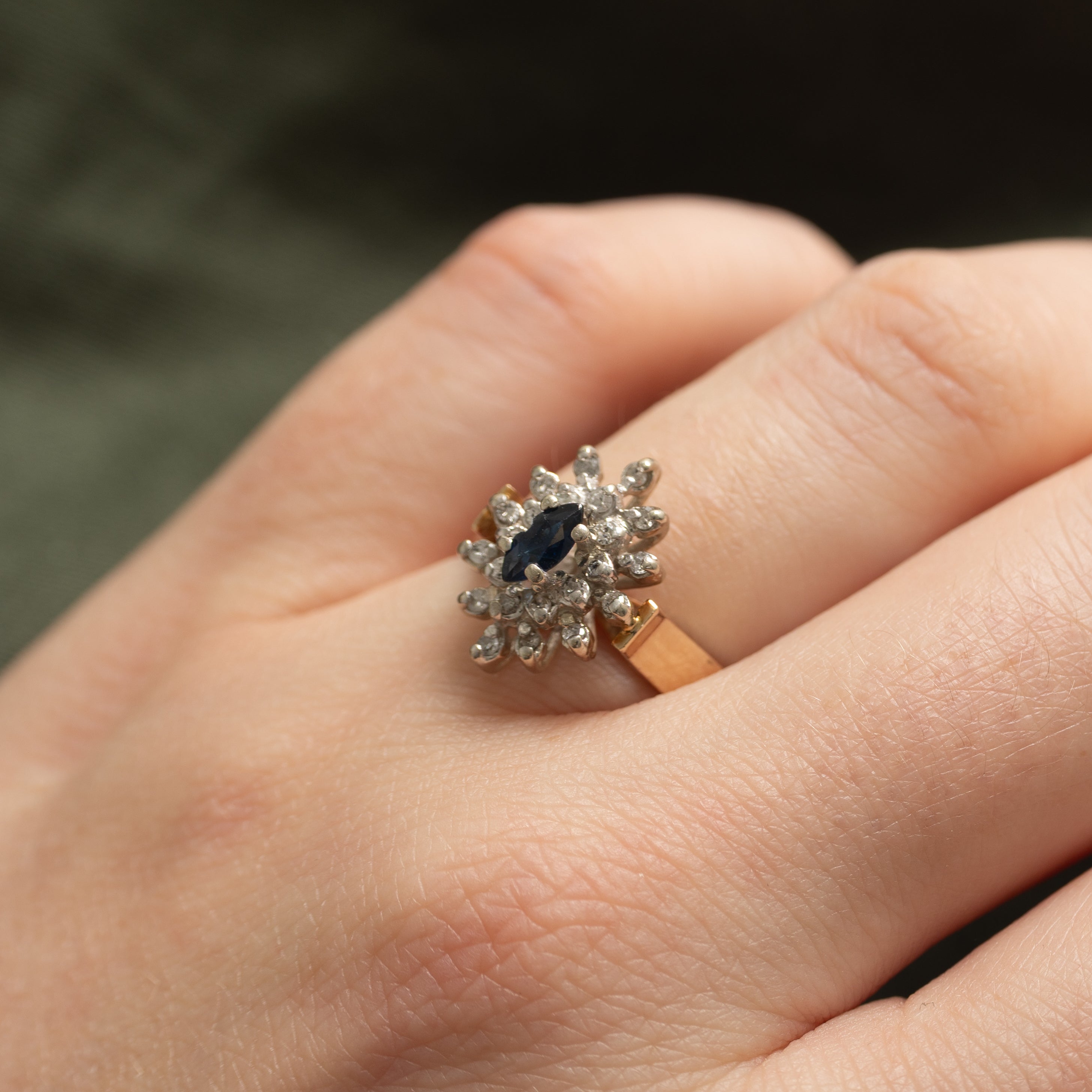 Marquise Cut Sapphire & Diamond Petal Cluster Ring | 0.12ct, 0.1ctw | SZ 6.5 |