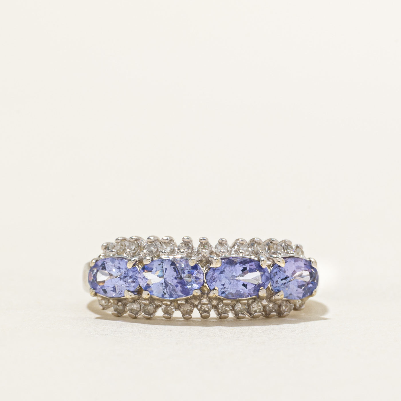 East West Four Stone Tanzanite & Diamond Ring | 0.88ctw, 0.13ctw | SZ 6