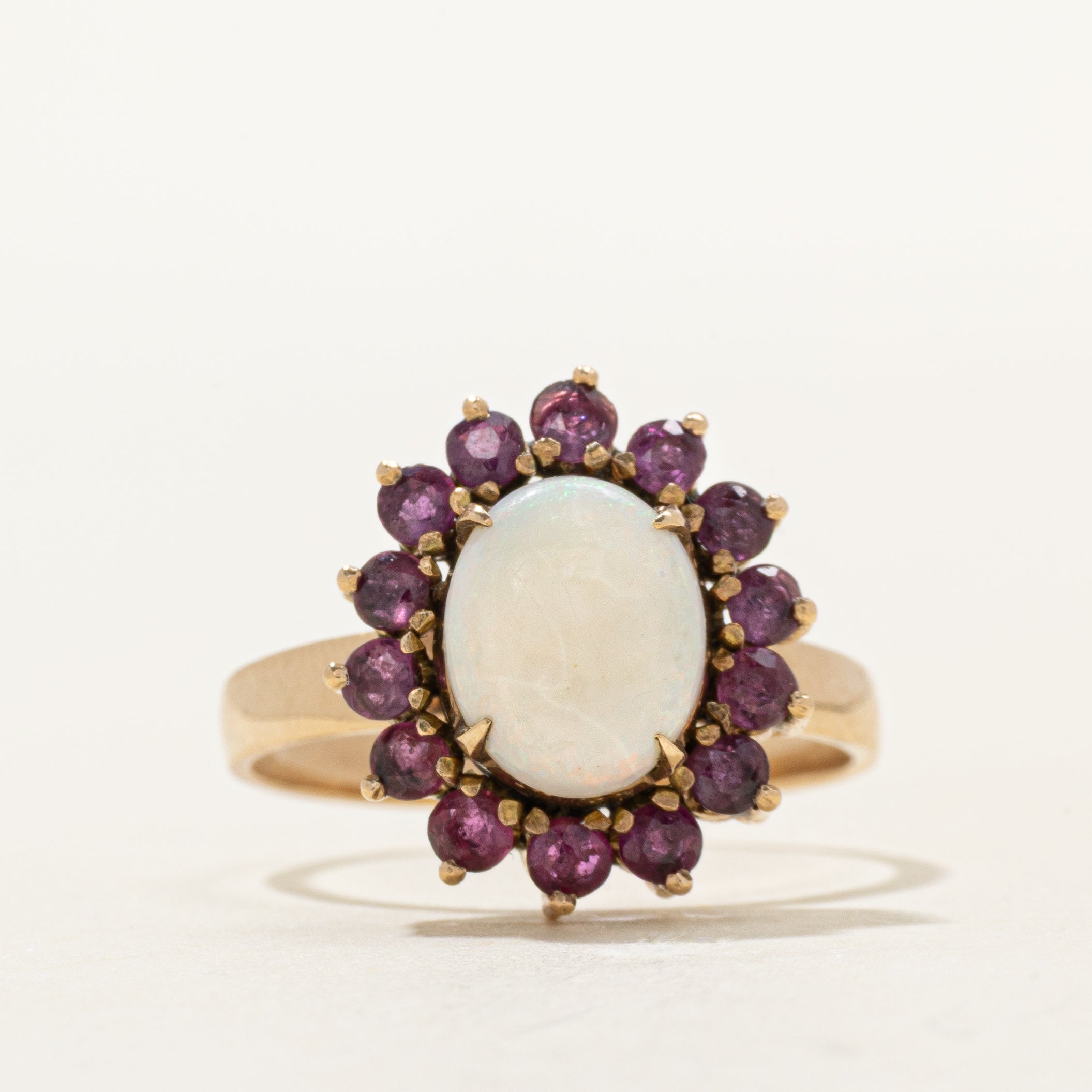 Cabochon Opal & Ruby Halo Ring | 0.96ct, 0.63ctw | SZ 7.75