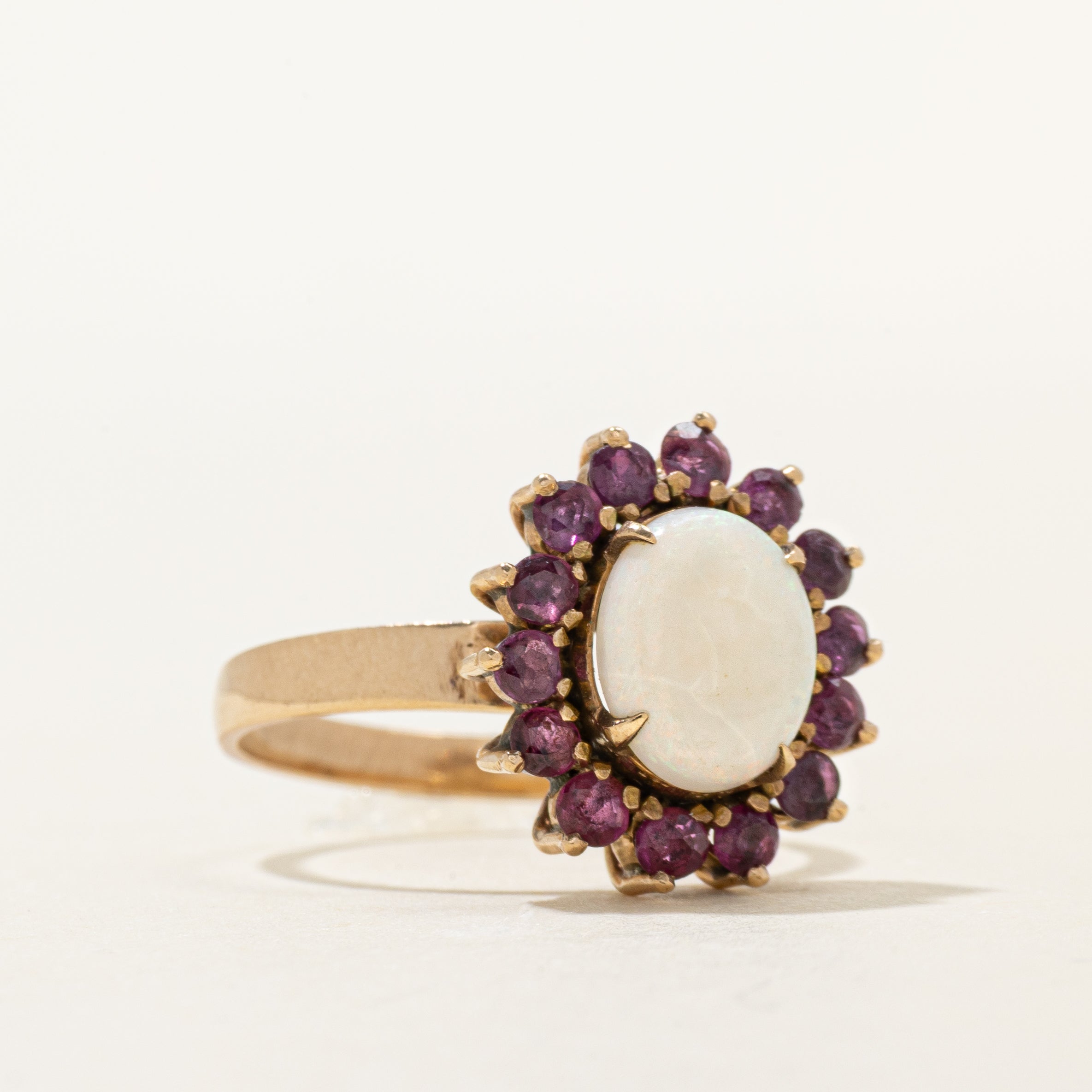 Cabochon Opal & Ruby Halo Ring | 0.96ct, 0.63ctw | SZ 7.75