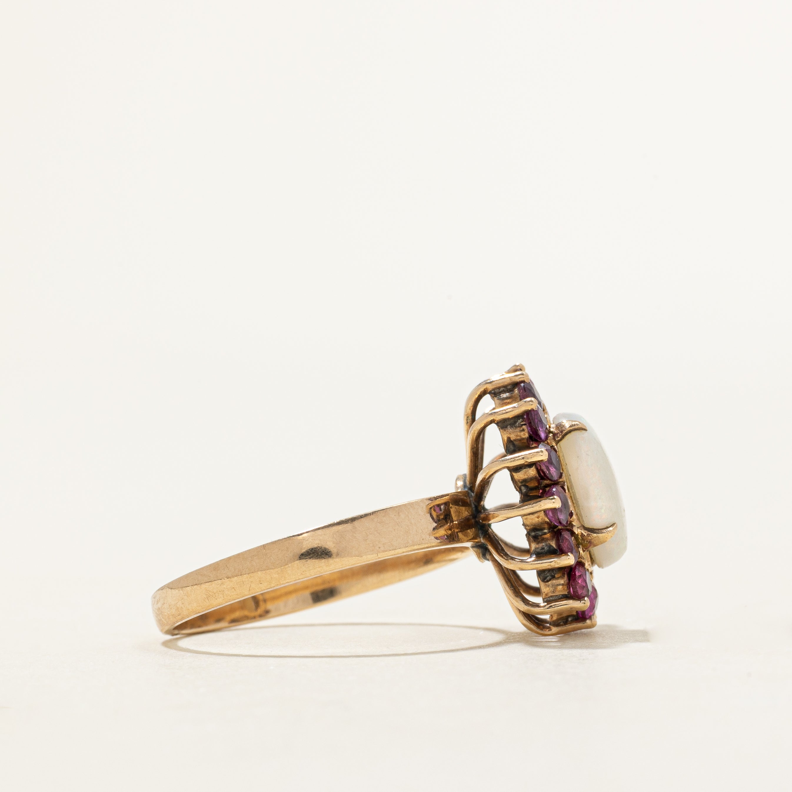 Cabochon Opal & Ruby Halo Ring | 0.96ct, 0.63ctw | SZ 7.75