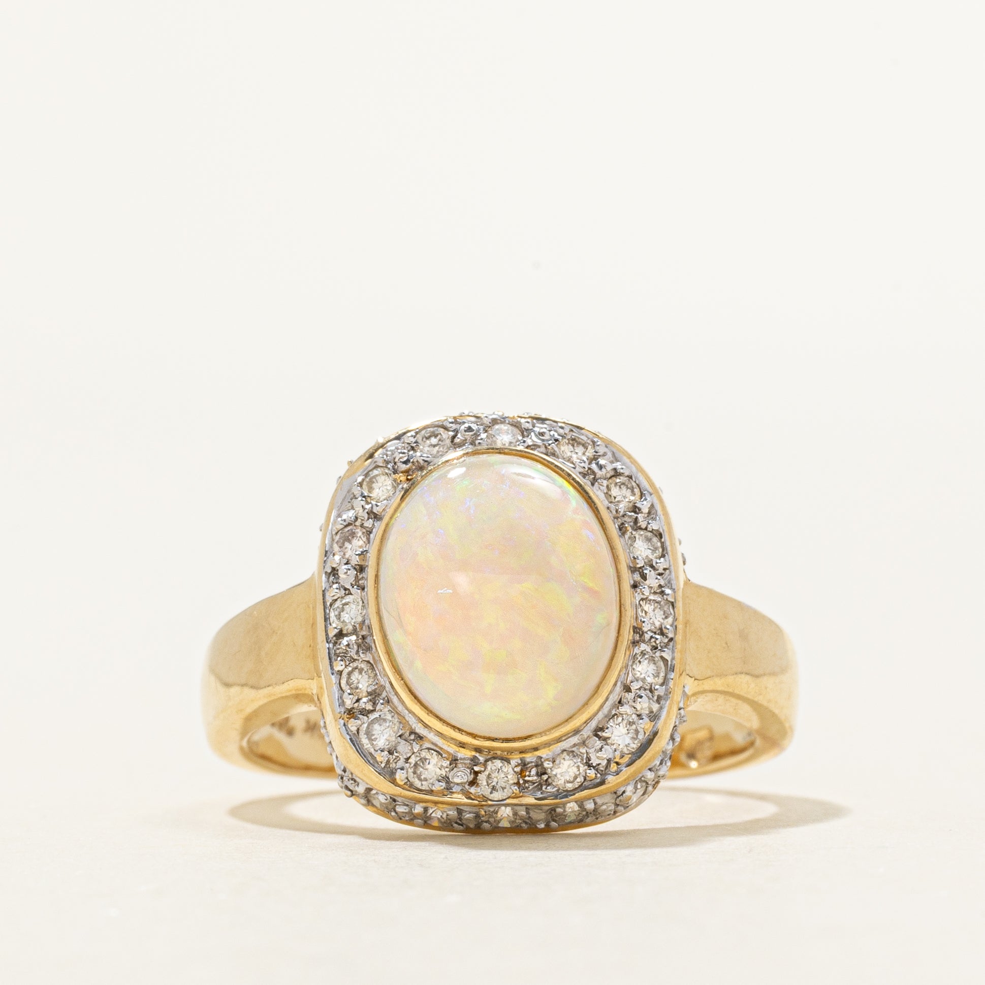 18k Cabochon Opal & Diamond Halo Ring | 1.71ct, 0.30ctw | SZ 6.75