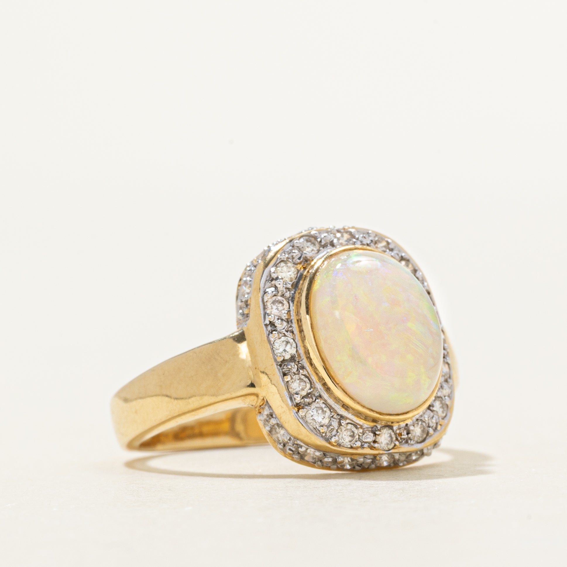 18k Cabochon Opal & Diamond Halo Ring | 1.71ct, 0.30ctw | SZ 6.75