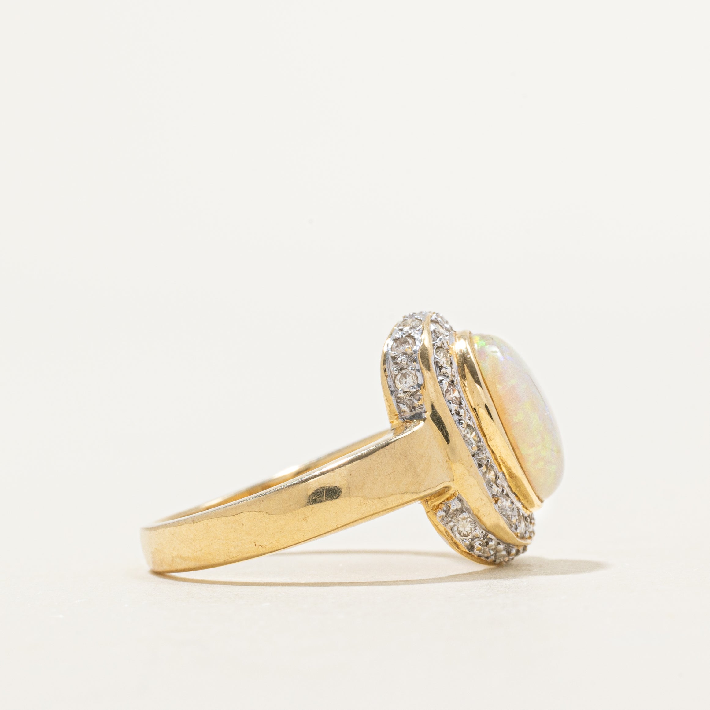 18k Cabochon Opal & Diamond Halo Ring | 1.71ct, 0.30ctw | SZ 6.75