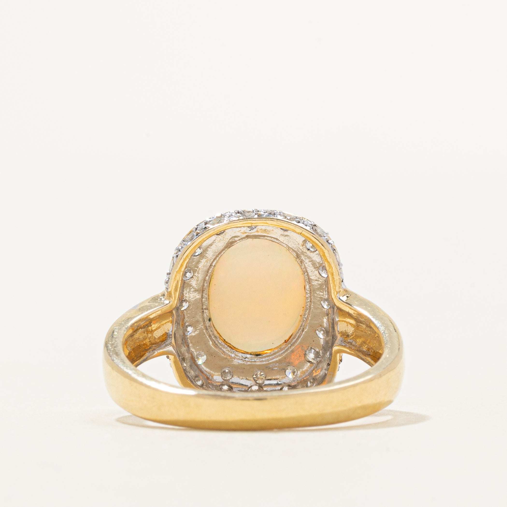 18k Cabochon Opal & Diamond Halo Ring | 1.71ct, 0.30ctw | SZ 6.75