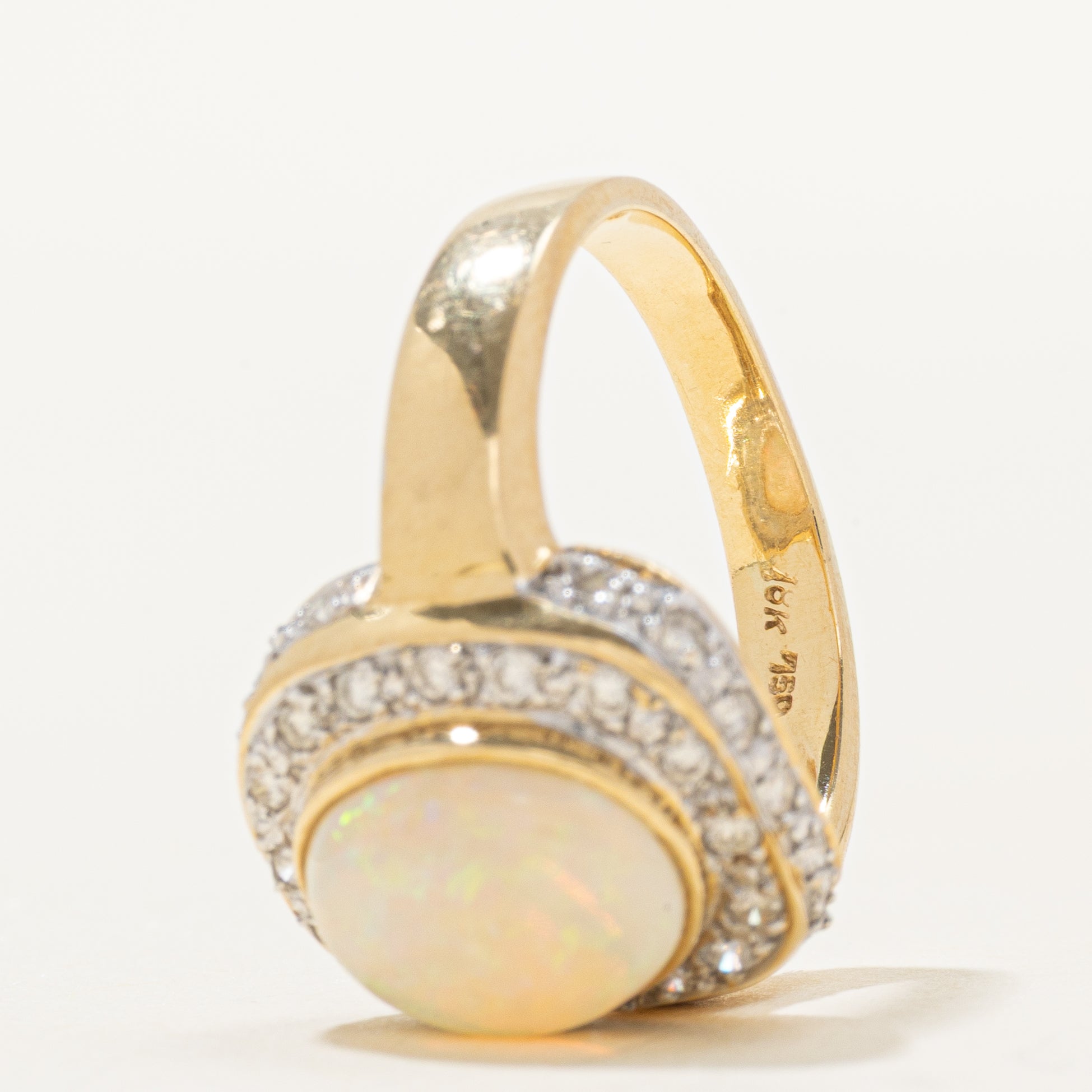 18k Cabochon Opal & Diamond Halo Ring | 1.71ct, 0.30ctw | SZ 6.75