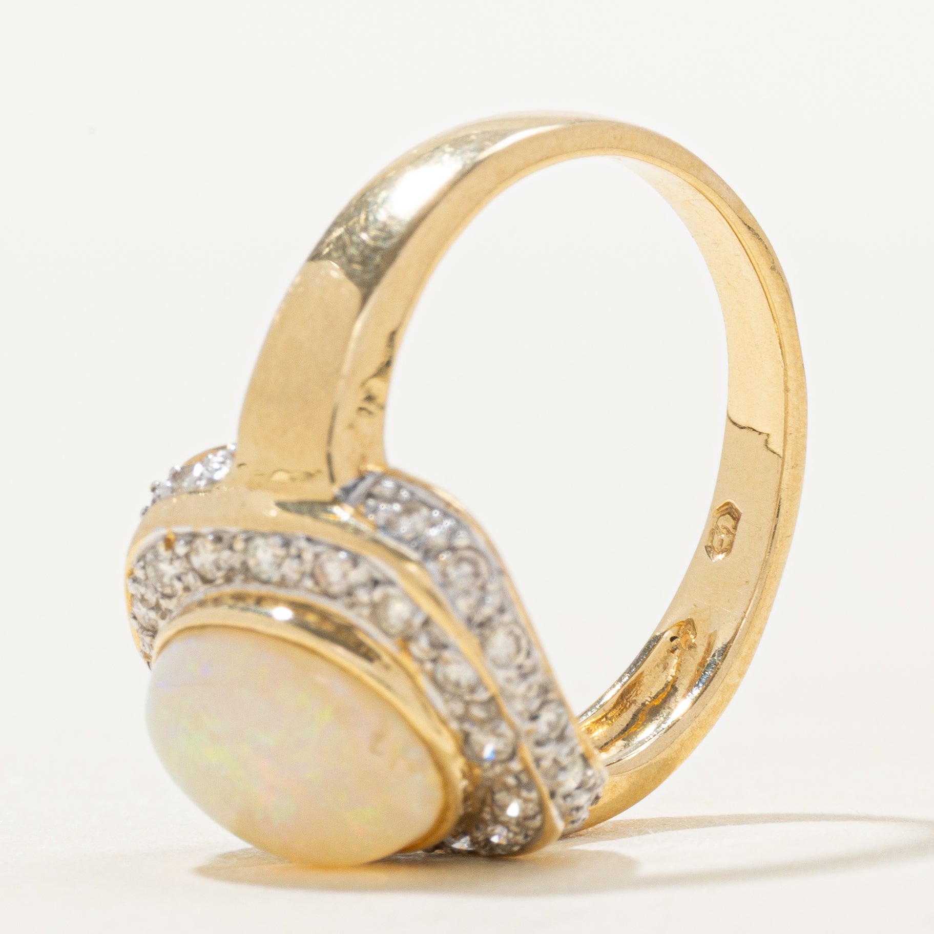 18k Cabochon Opal & Diamond Halo Ring | 1.71ct, 0.30ctw | SZ 6.75
