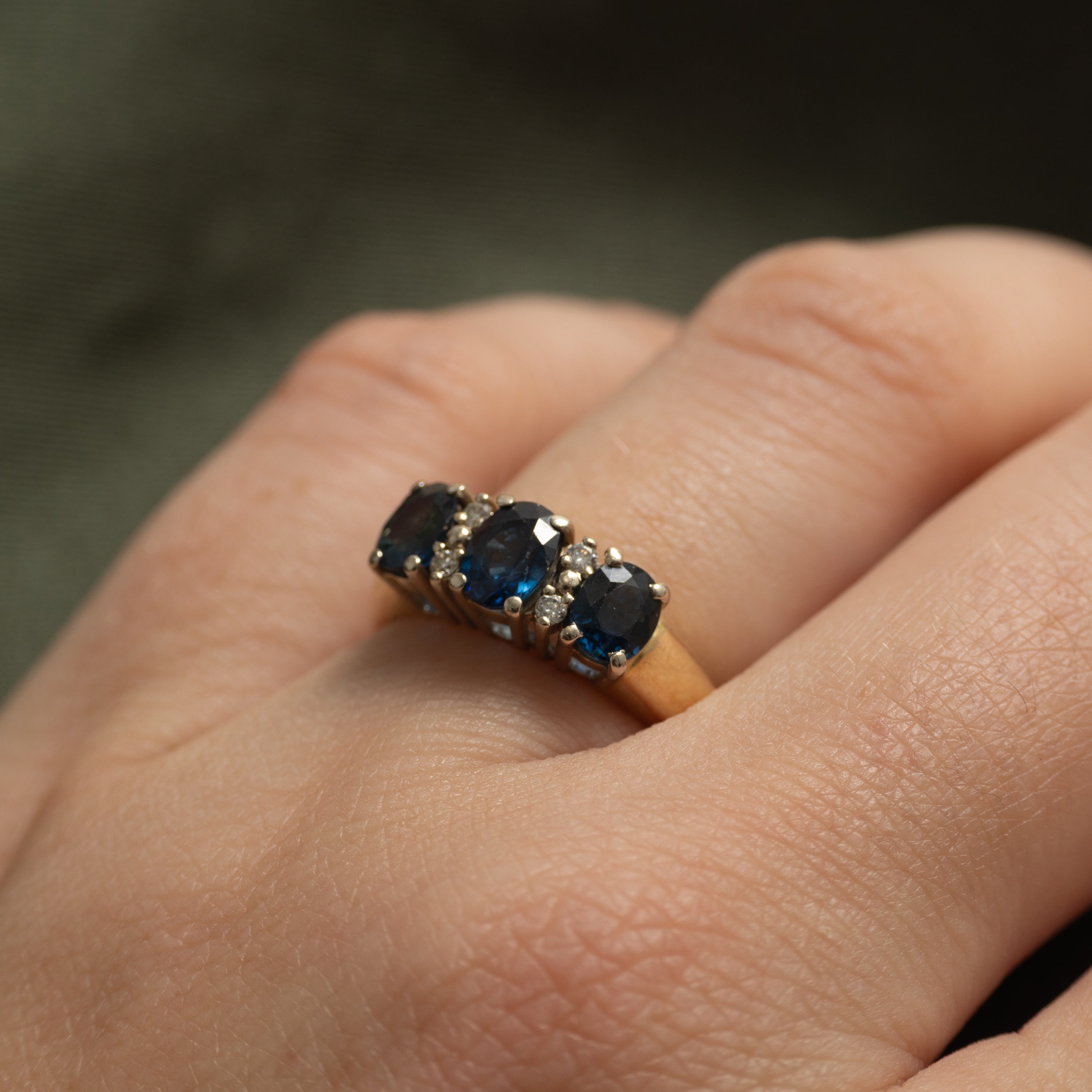 'Birks' Three Stone Sapphire & Diamond Ring | 1.29ctw, 0.04ctw | SZ 6