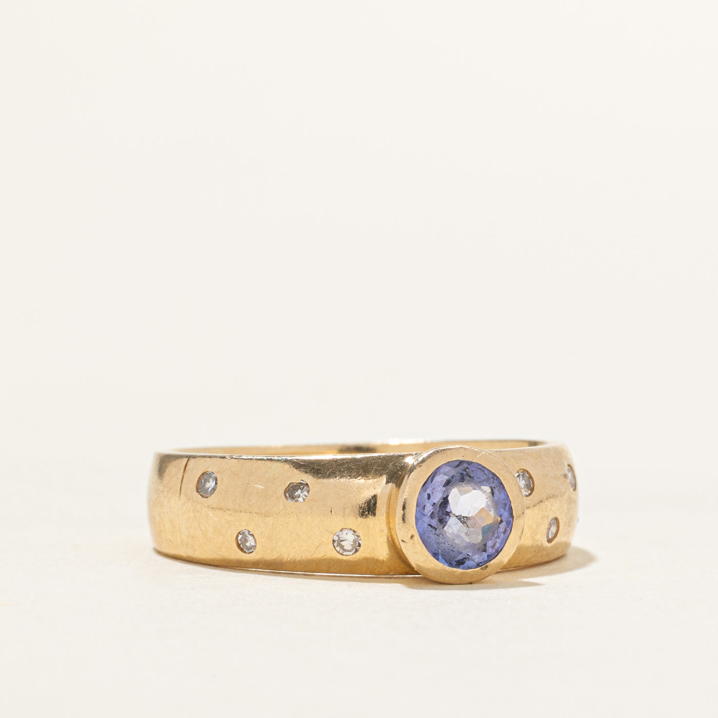 Bezel Set Tanzanite & Scattererd Diamond Ring | 0.45ct, 0.08ctw | SZ 7