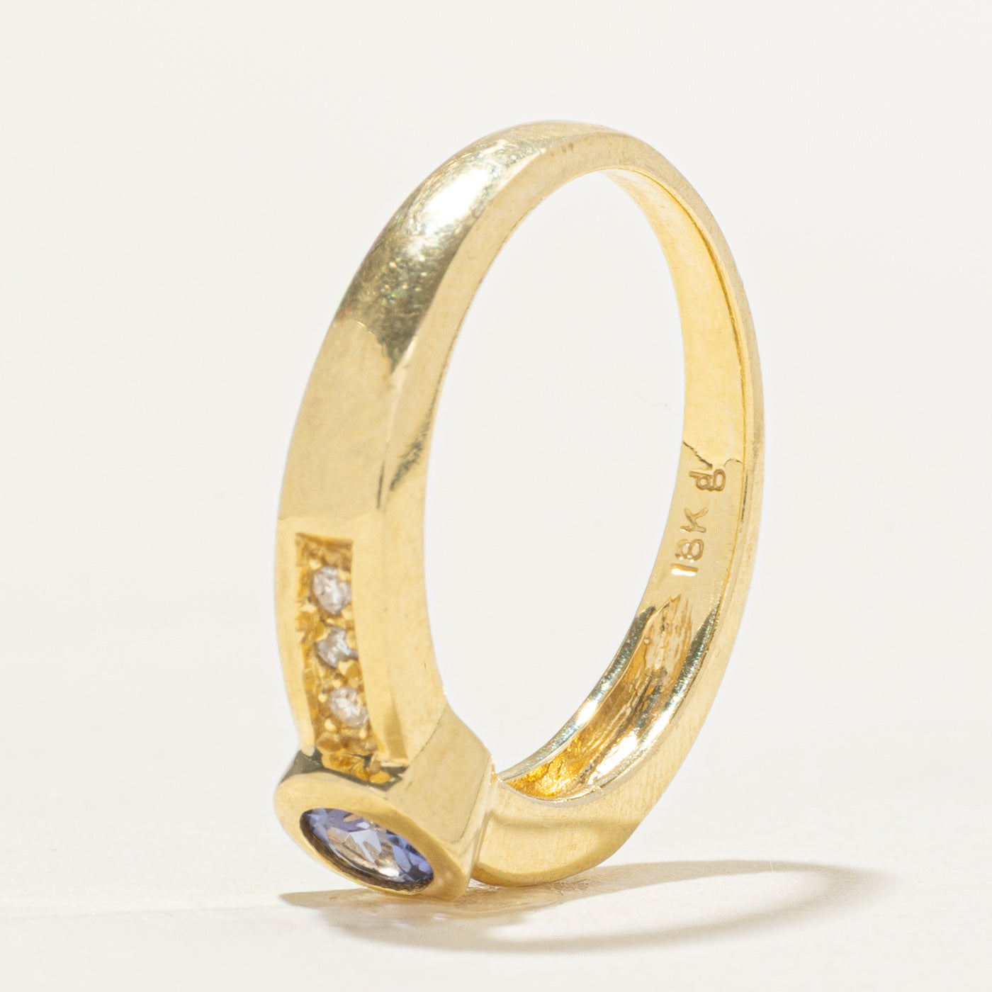 18k Bezel Set Tanzanite & Diamond Ring | 0.30ct, 0.06ctw | SZ 6.75