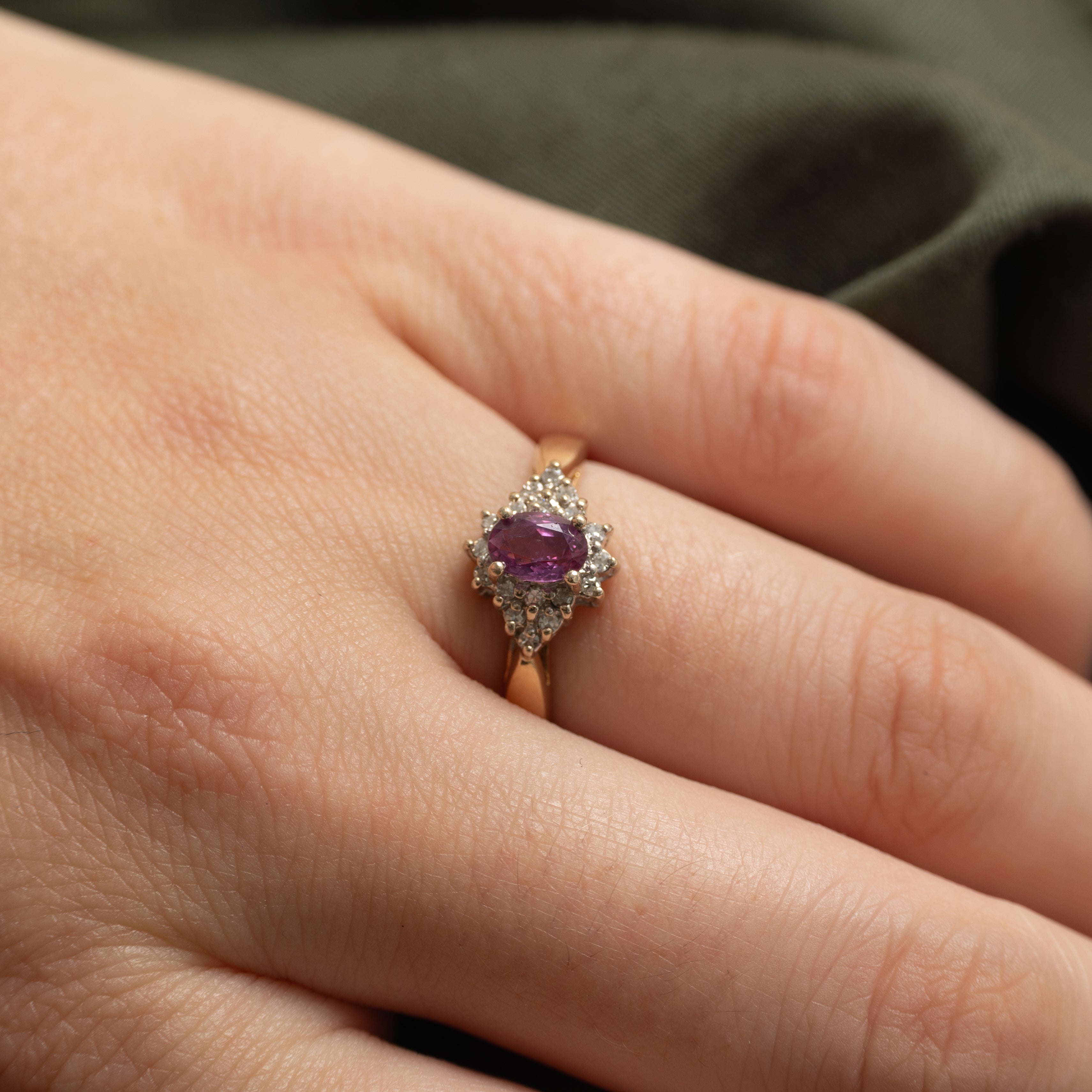 Oval Cut Pink Sapphire & Diamond Petal Ring | 0.60ct, 0.09ctw | SZ 6.5