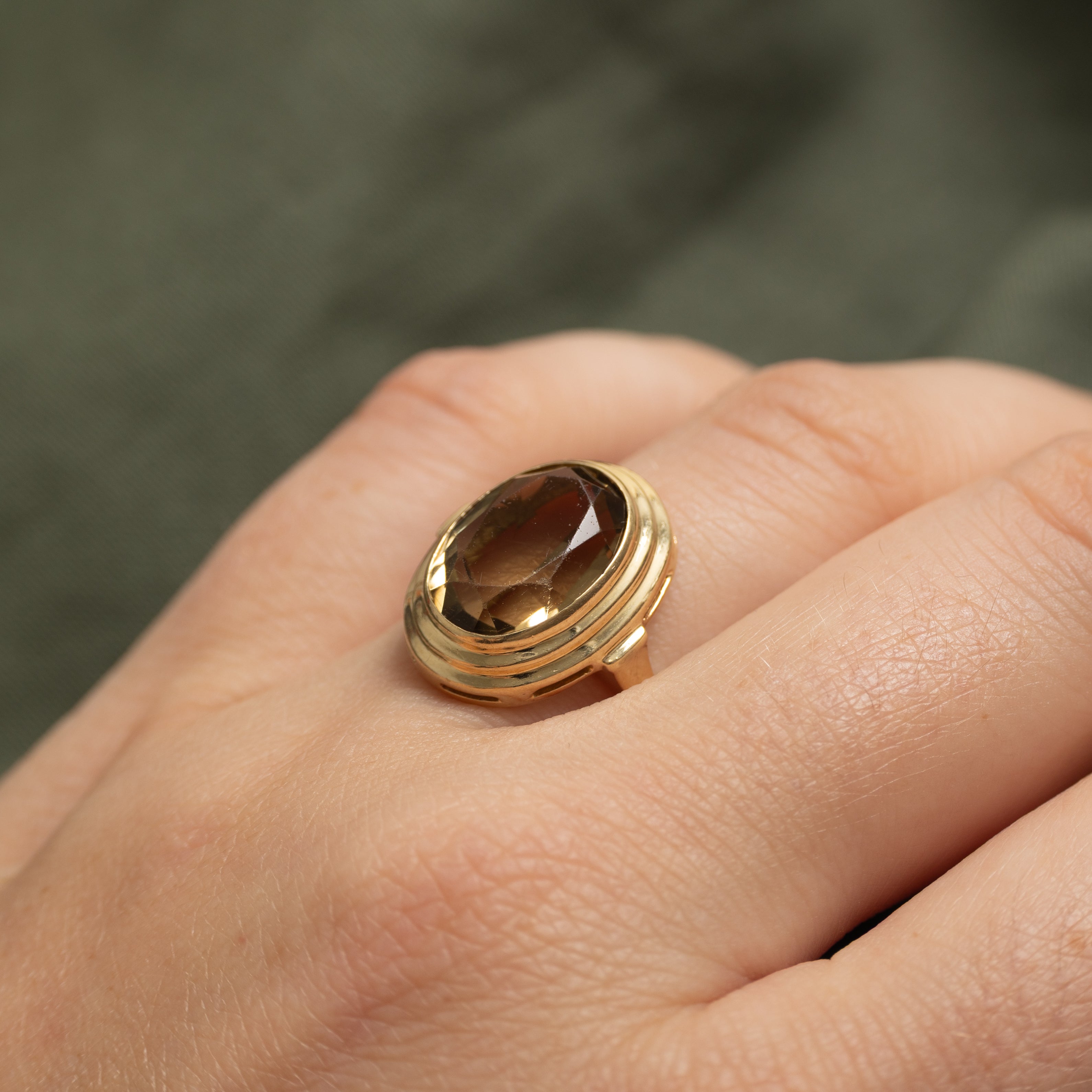 Bezel Set Citrine Grooved Cocktail Ring | 5.00ct | SZ 6.75