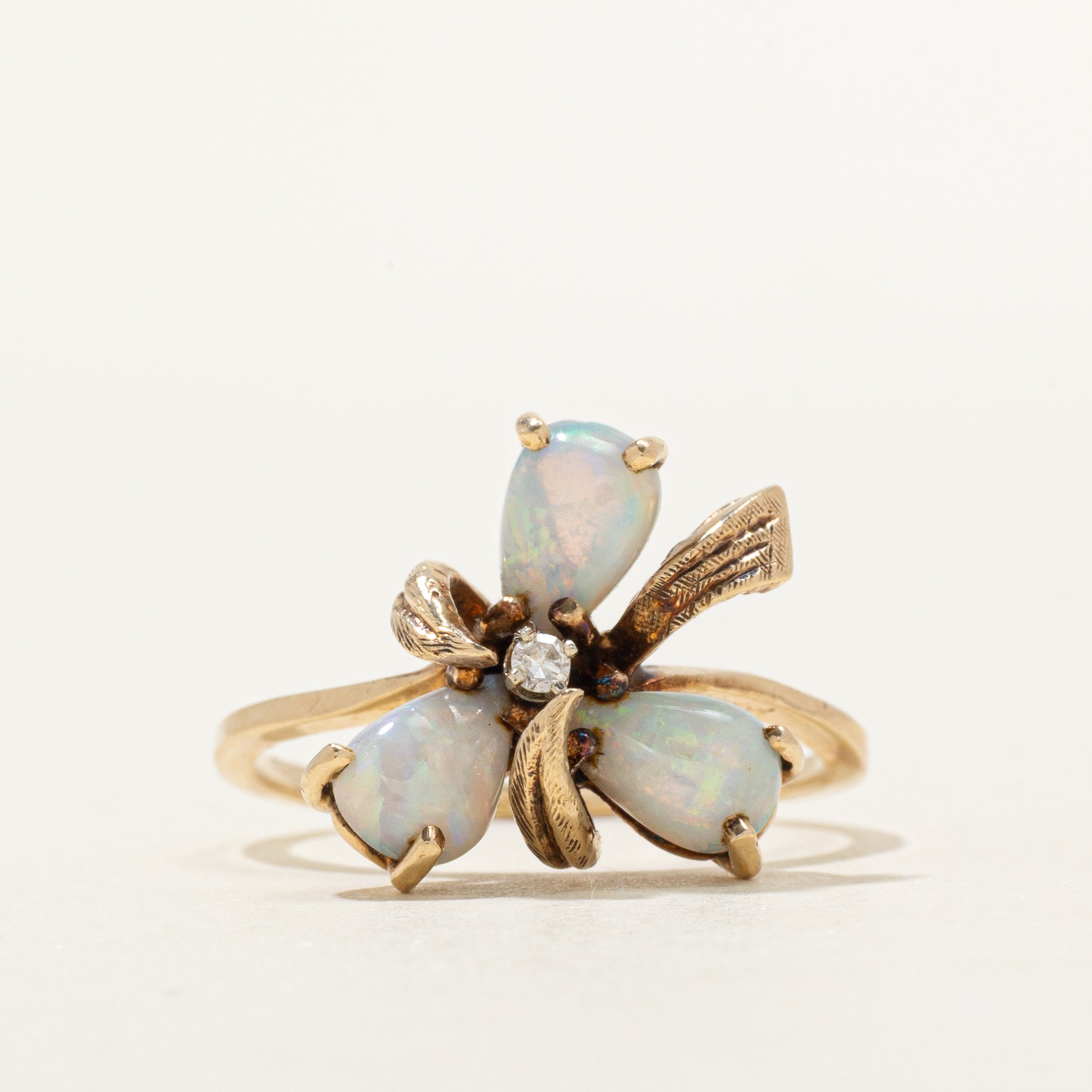 Pear Cut Opal & Diamond Floral Ring | 1.32ctw, 0.02ct | SZ 8