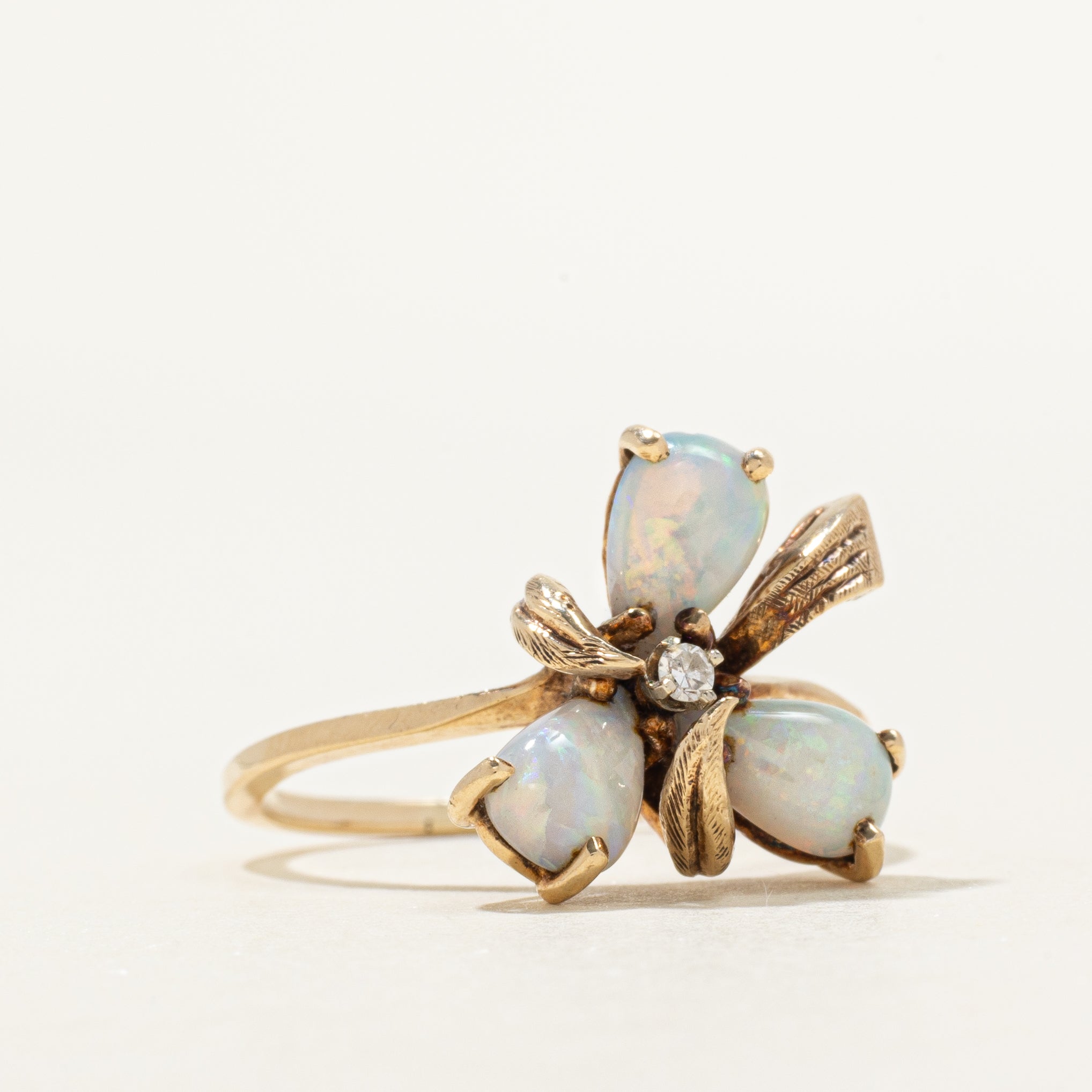 Pear Cut Opal & Diamond Floral Ring | 1.32ctw, 0.02ct | SZ 8