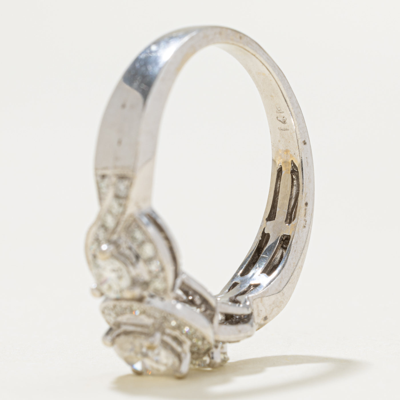 14k Three Stone Diamond Halo Engagement Ring | 0.70ctw | SZ 7.25