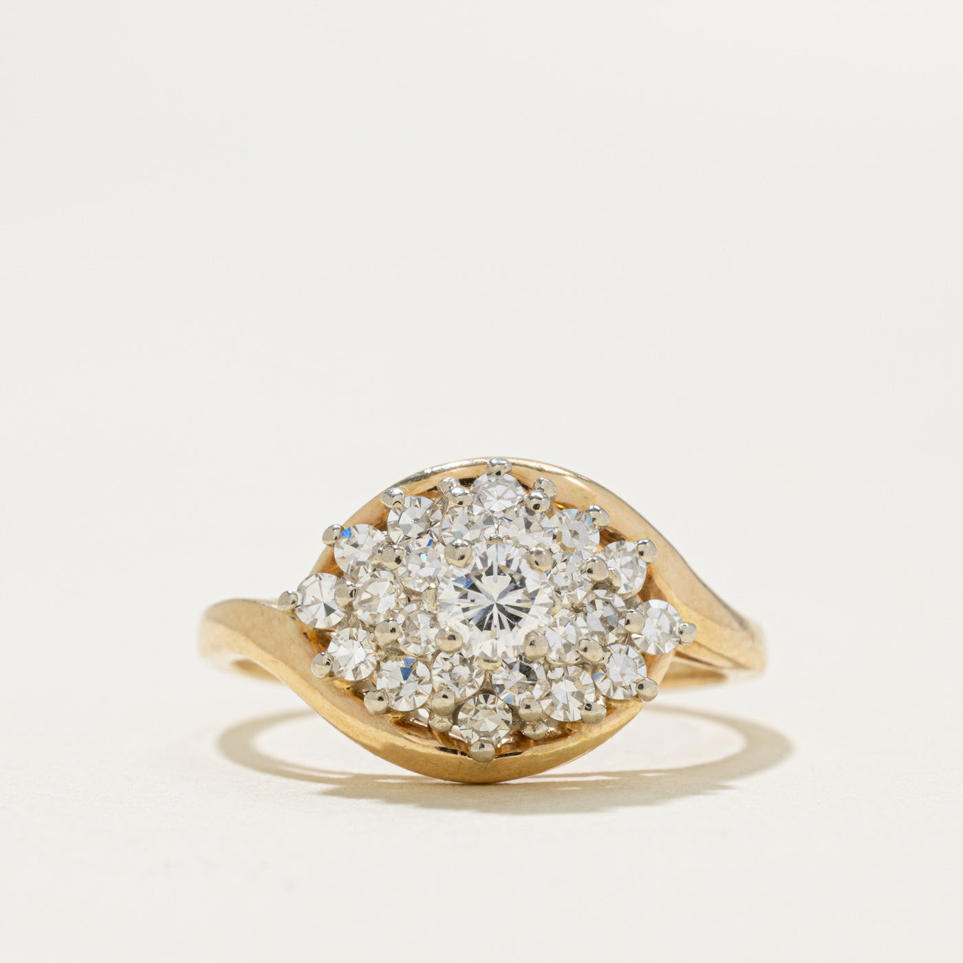 14k Yellow Gold Diamond Cluster Bypass Ring | 0.50ctw | SZ 6.25