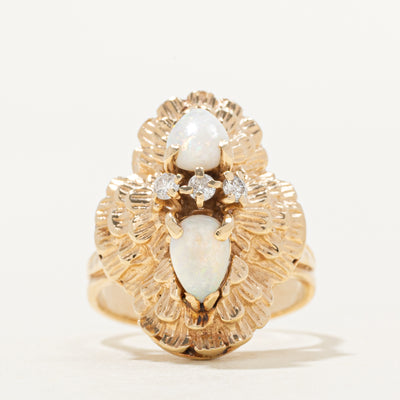 Pear Cut Opal & Diamond Textured Ring | 0.54ctw, 0.07ctw | SZ 3.25