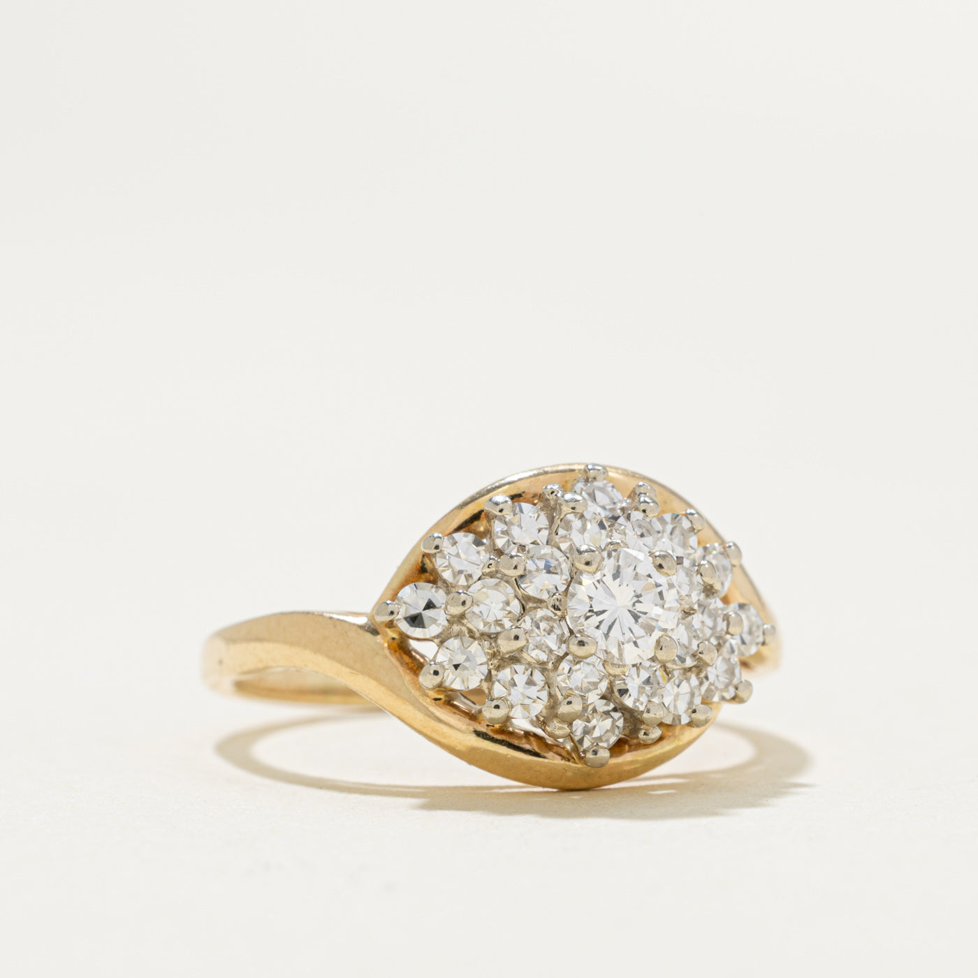 14k Yellow Gold Diamond Cluster Bypass Ring | 0.50ctw | SZ 6.25