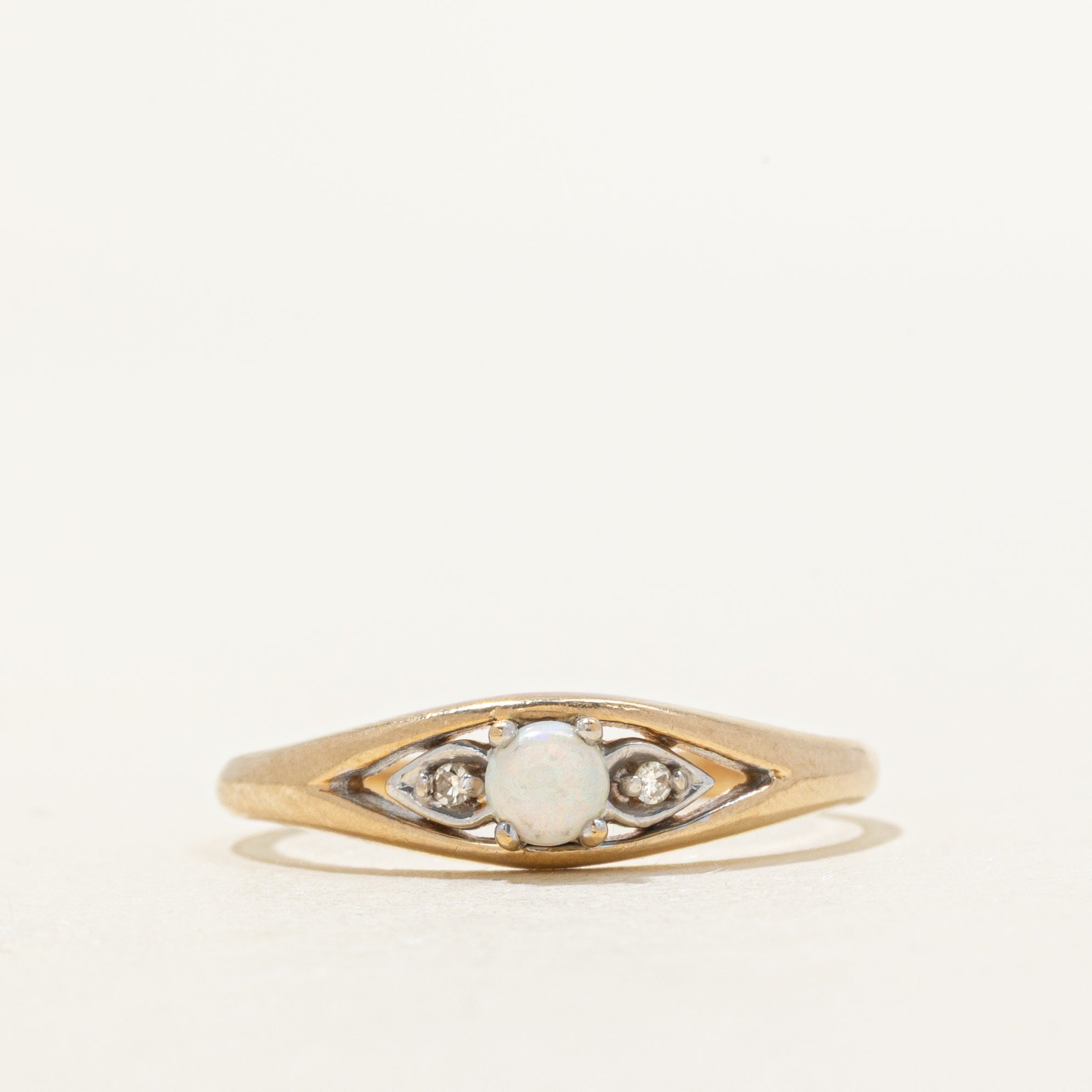Cabochon Opal & Diamond Tapered Ring | 0.13ct, 0.004ctw | SZ 7.5