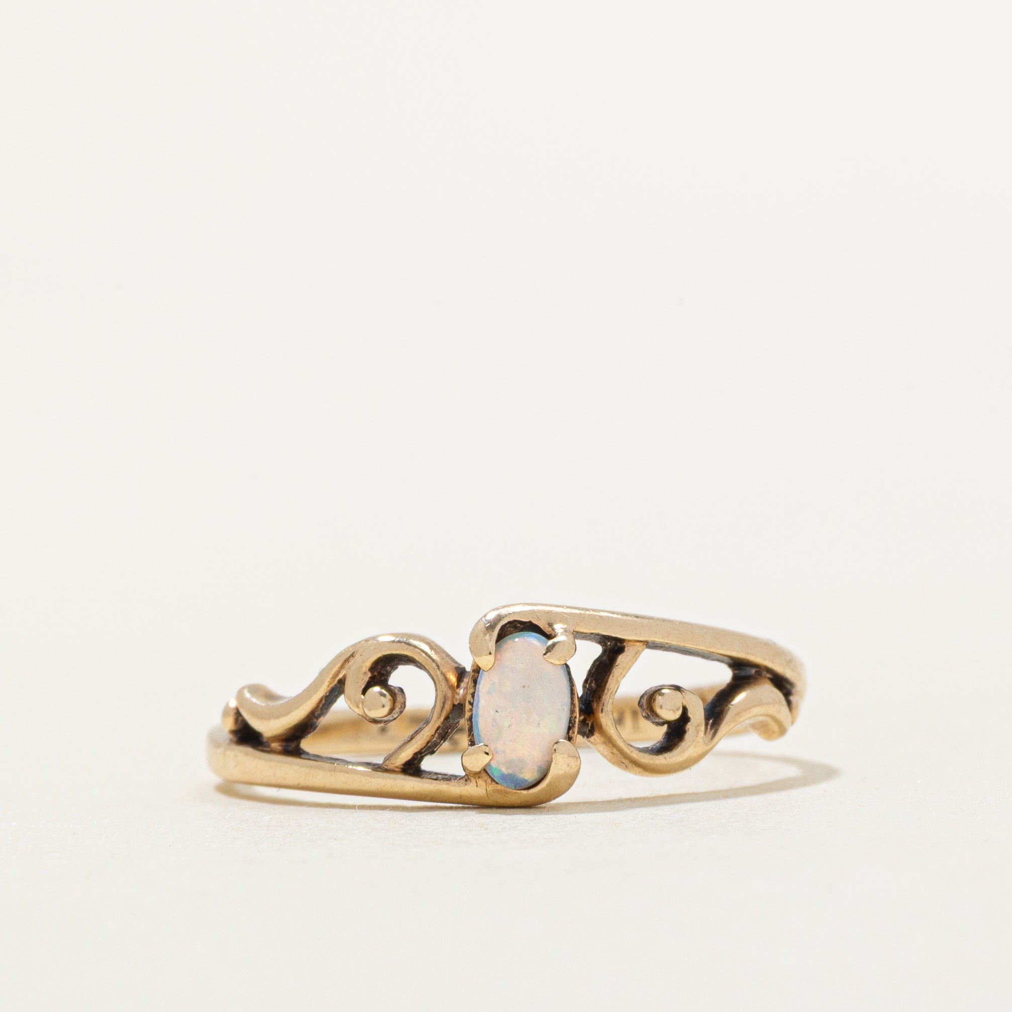 Cabochon Opal Scrollwork Bypass Ring | 0.10ct | SZ 6.75