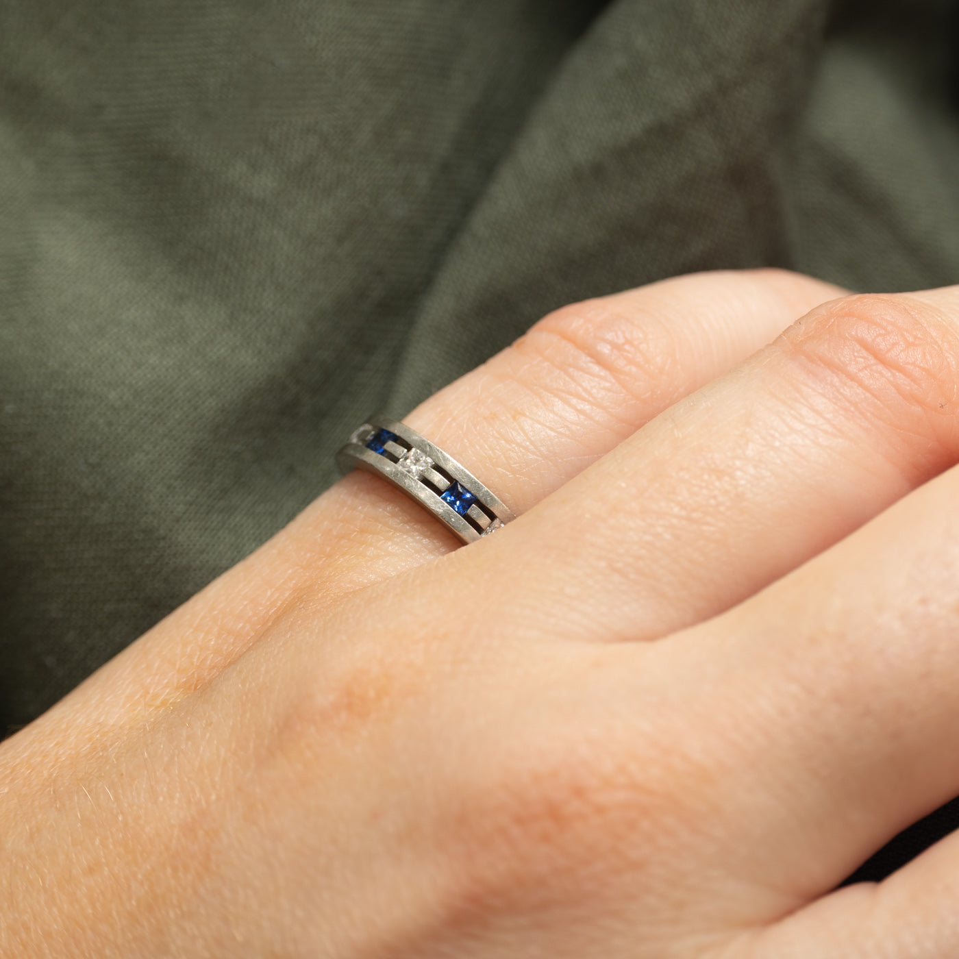 Five Stone Diamond & Sapphire Band | 0.15ctw, 0.10ctw | 3.95mm | SZ 4.5