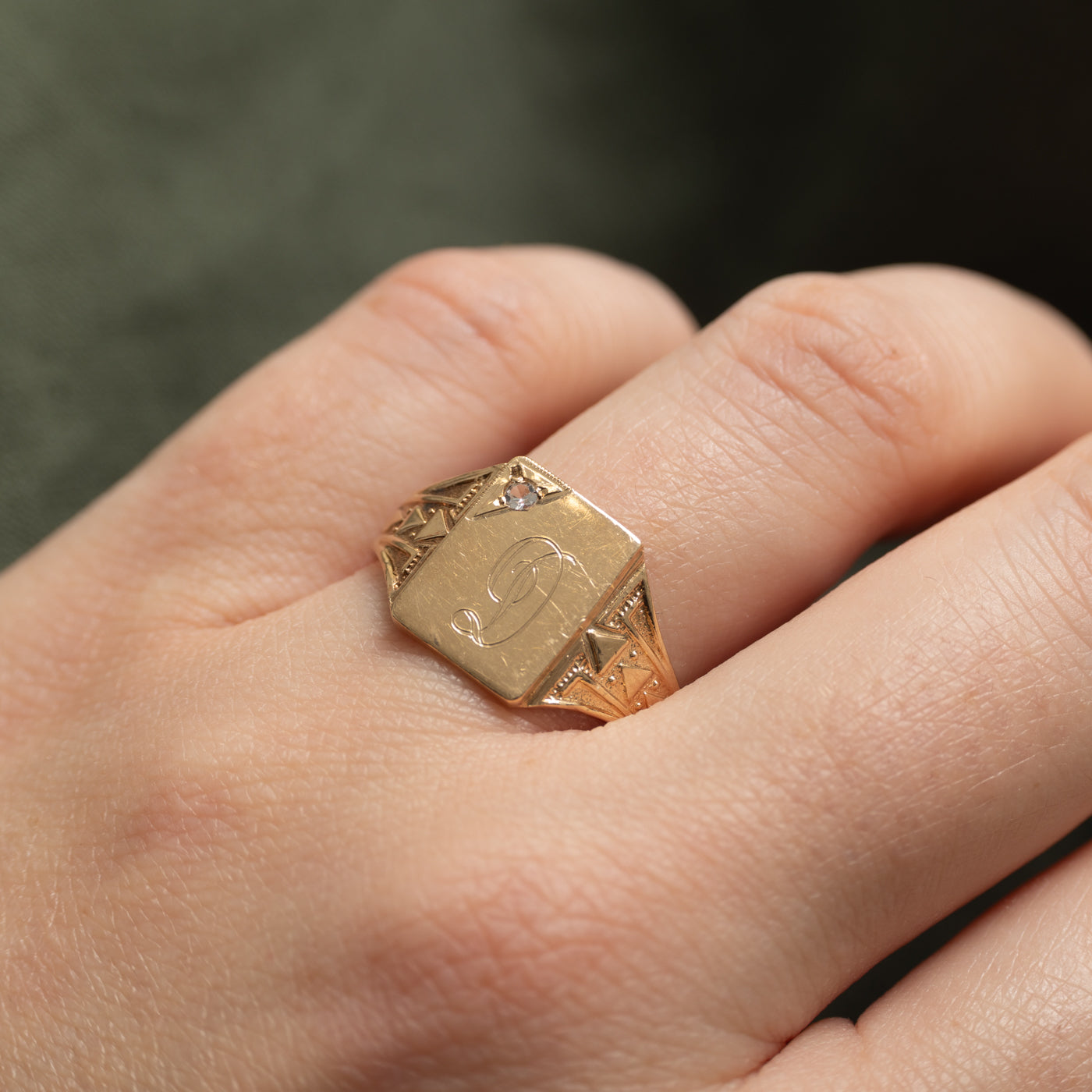 Diamond 'D' Initial Signet Ring | SZ 6