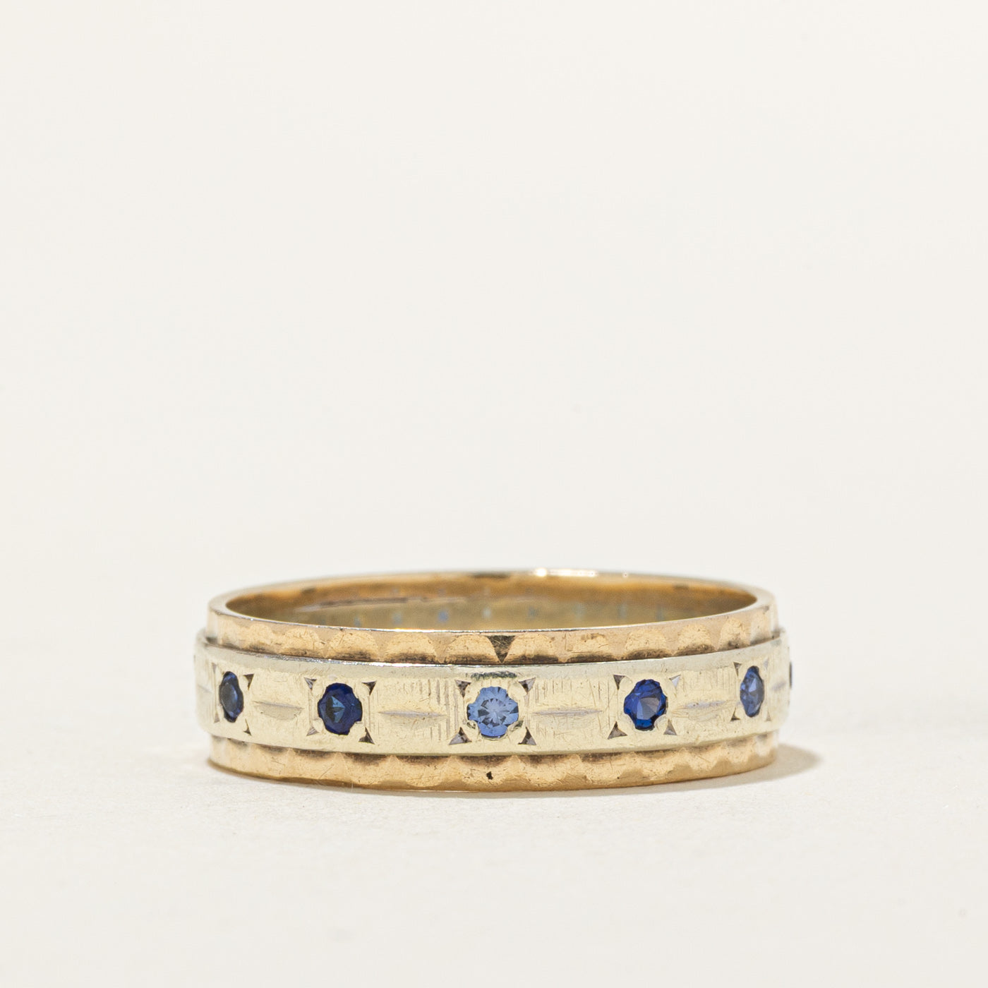 Flush Set Synthetic Sapphire Textured Band | 0.20ctw | SZ 7.5
