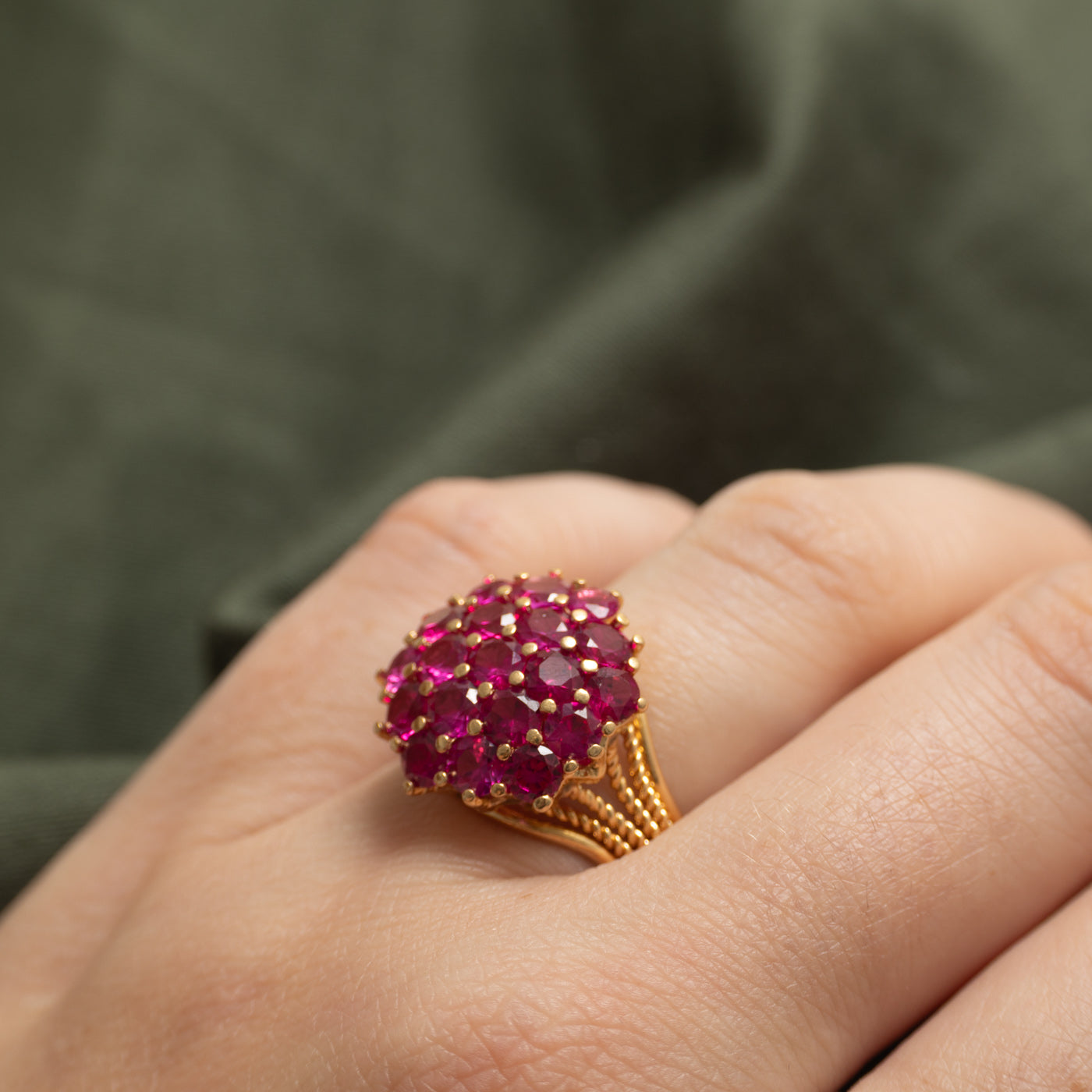 18k Synthetic Ruby Cluster Cocktail Ring | 3.80ctw | SZ 5.75
