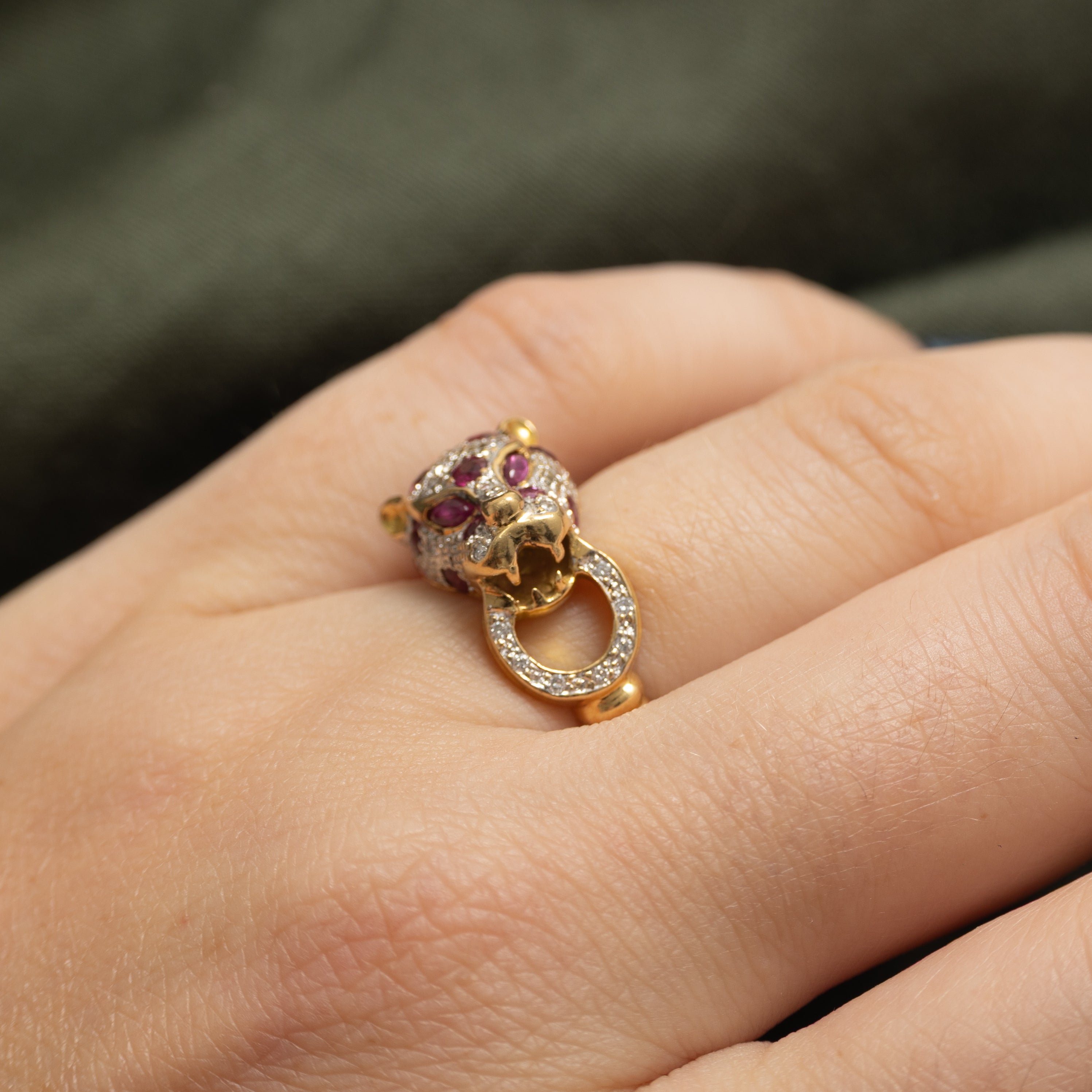 Scattered Ruby & Diamond Panther Head Ring | 0.81ctw, 0.10ctw | SZ 5