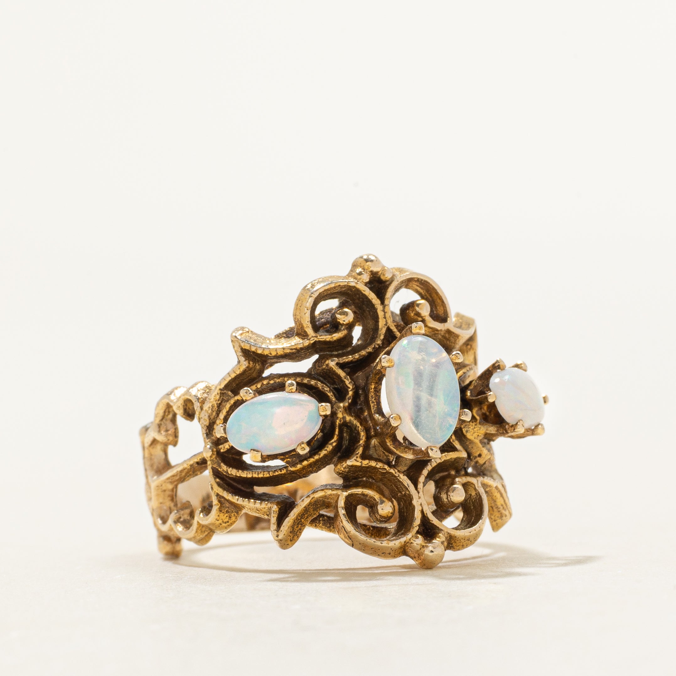 Three Stone Opal Openwork Ring | 0.44ctw | SZ 4