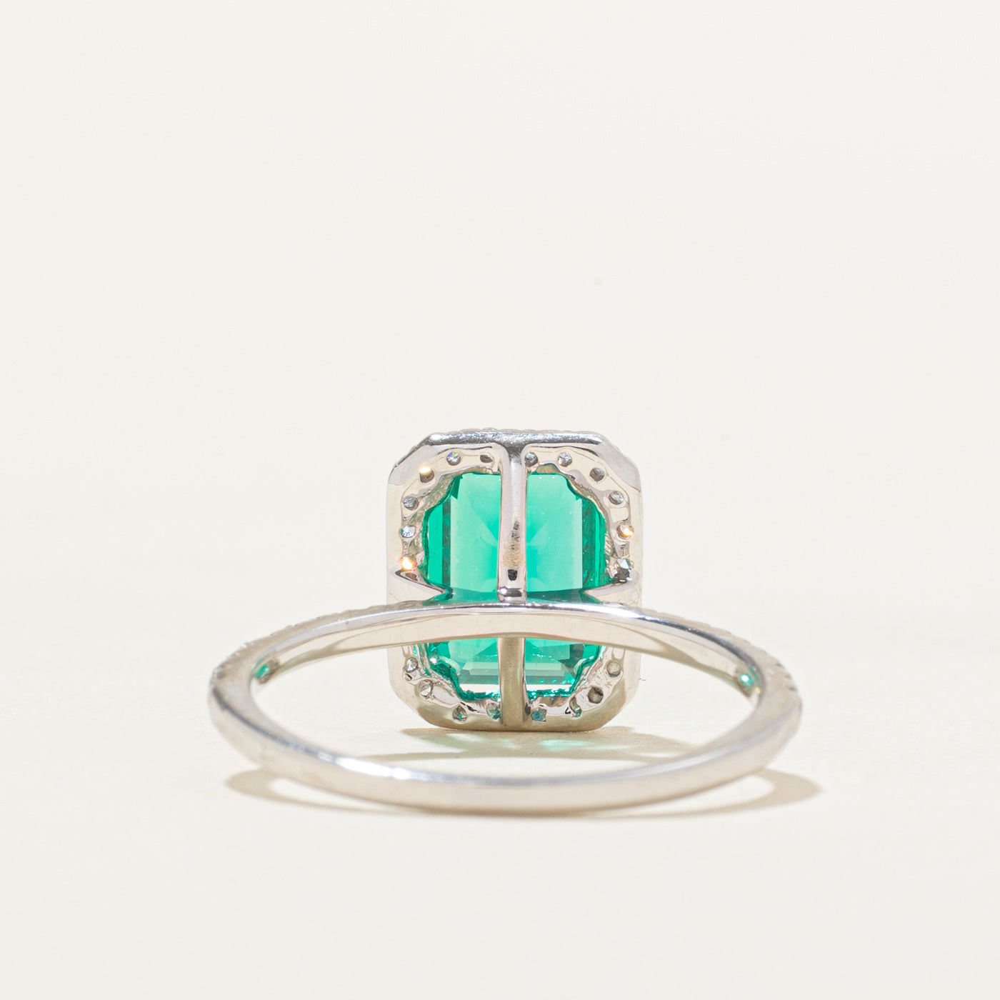 18k Synthetic Emerald & Diamond Halo Ring | 1.70ct, 0.23ct | SZ 5.5