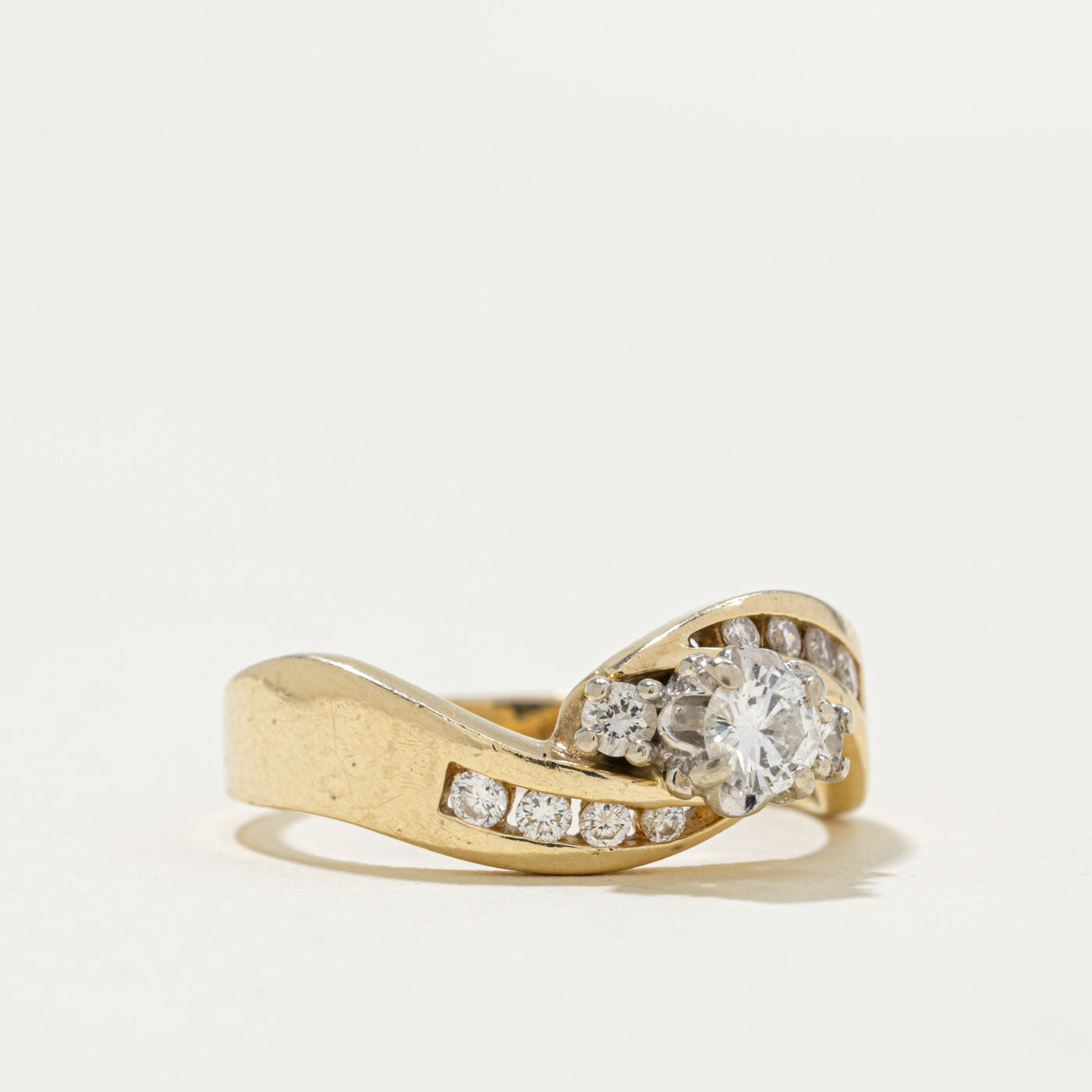 14k Diamond Channel Set Accented Wave Bypass Ring | 0.33ctw | SZ 6.5