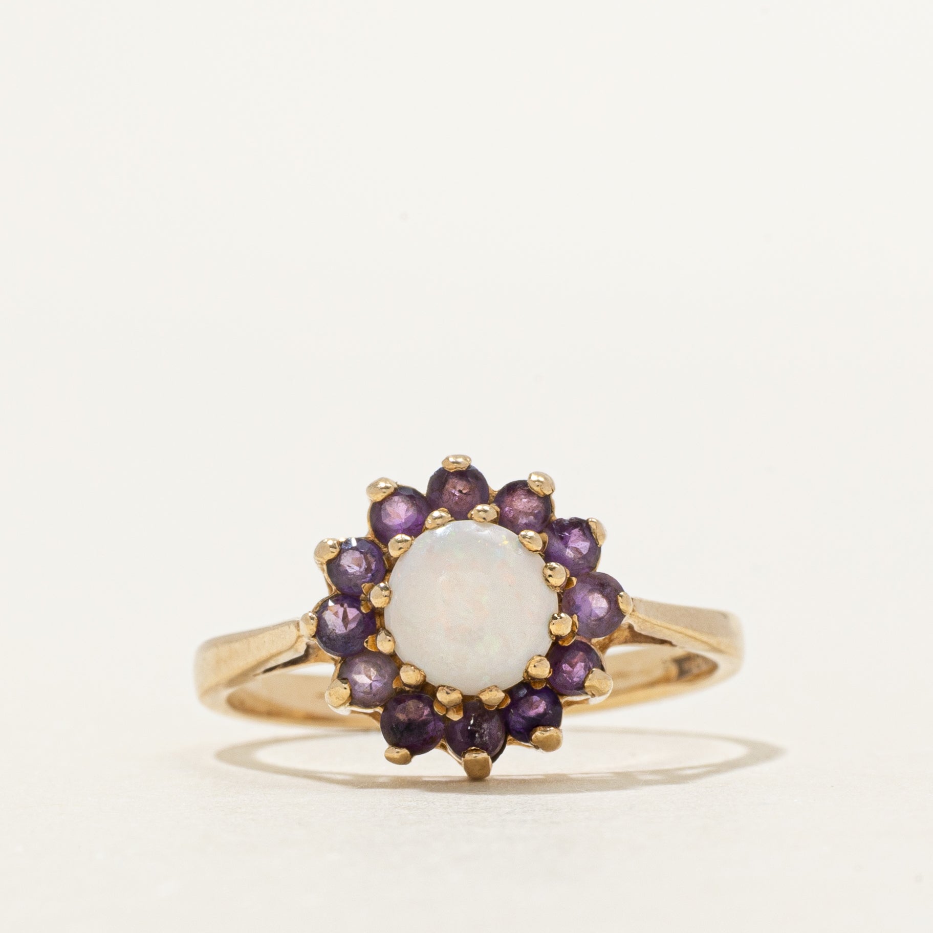 1996 Birmingham Cabochon Opal & Amethyst Halo Ring | 0.80ct, 0.11ctw | SZ 7