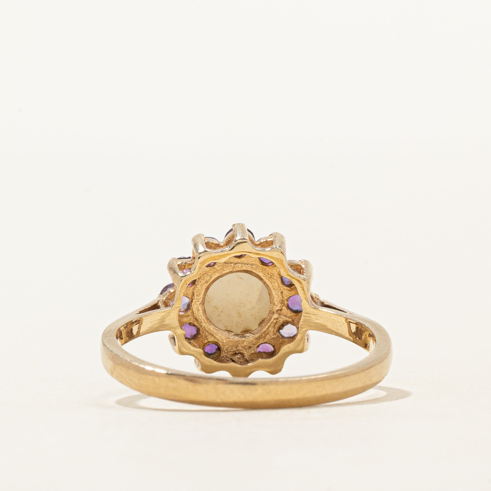 1996 Birmingham Cabochon Opal & Amethyst Halo Ring | 0.80ct, 0.11ctw | SZ 7