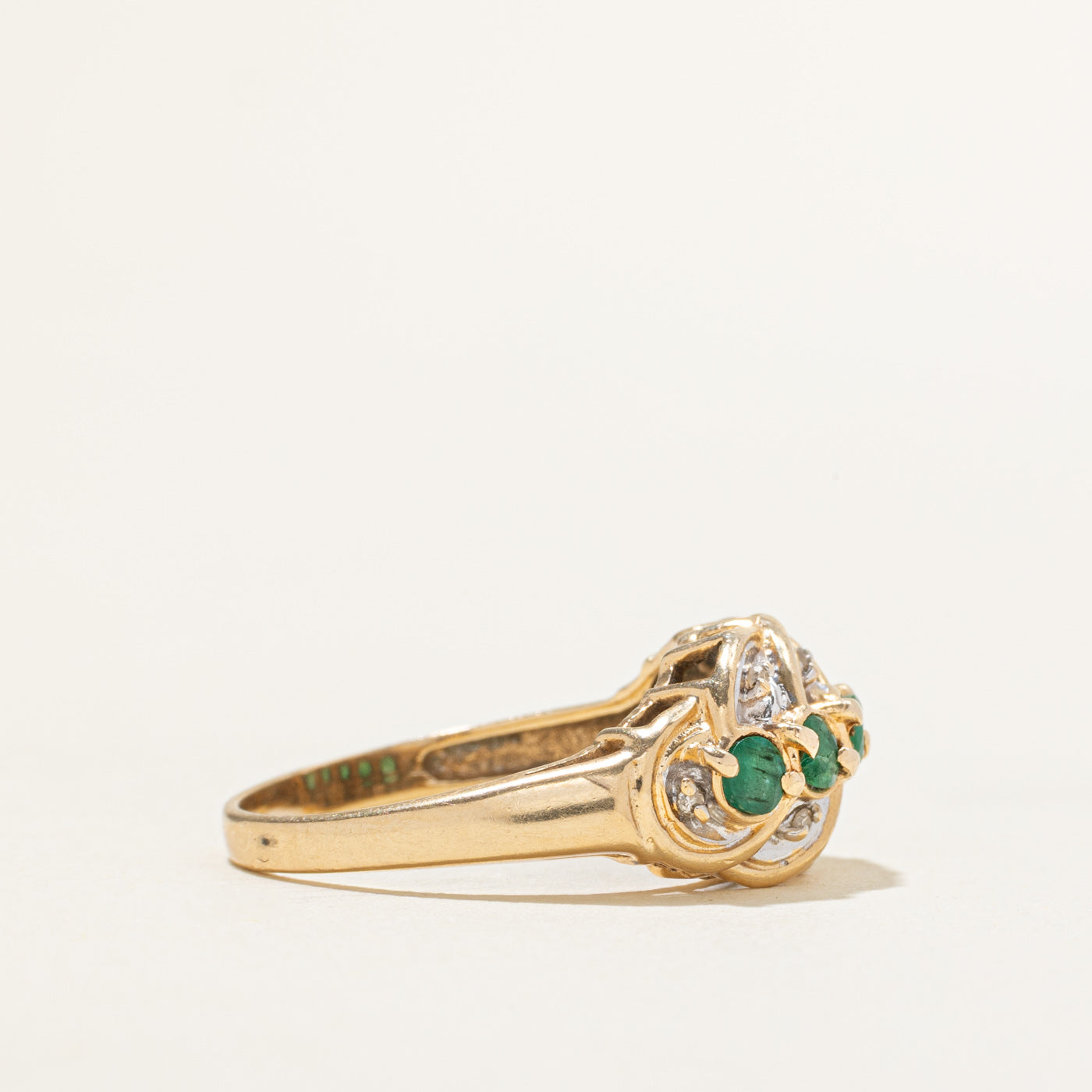Five Stone Emerald & Diamond Grooved Dome Ring | 0.50ctw, 0.04ctw | SZ 7