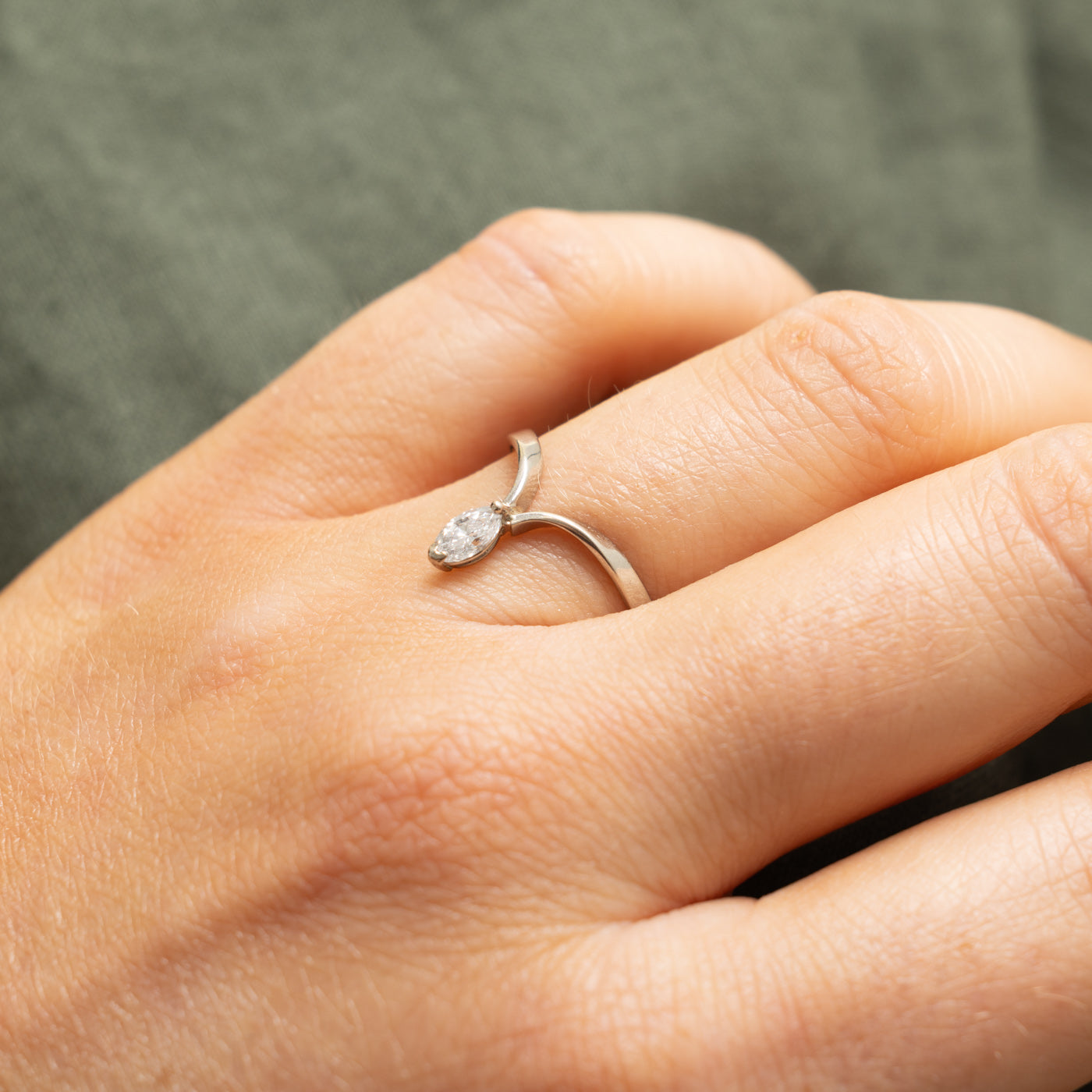 18k Solitaire Marquise Cut Diamond Chevron Ring | 0.18ct | SZ 7.25