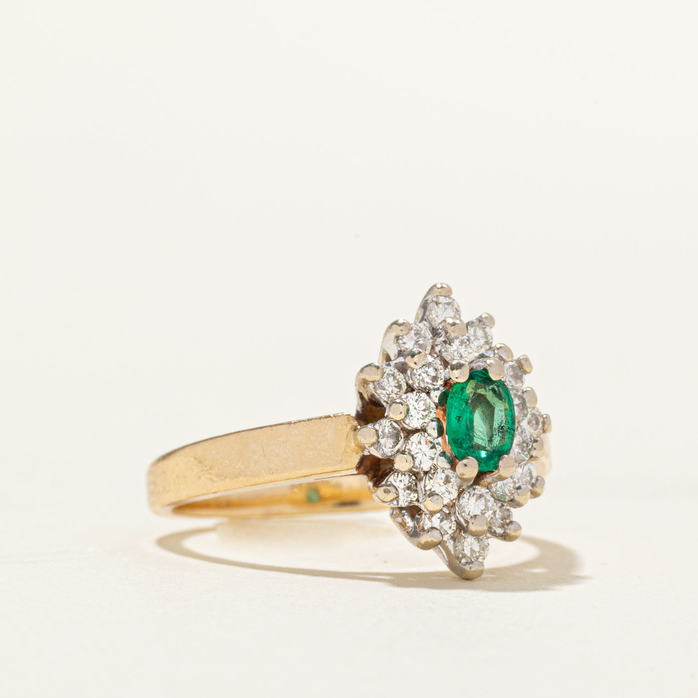Oval Cut Emerald & Diamond Petal Halo Ring | 0.23ct, 0.44ctw | SZ 6.25