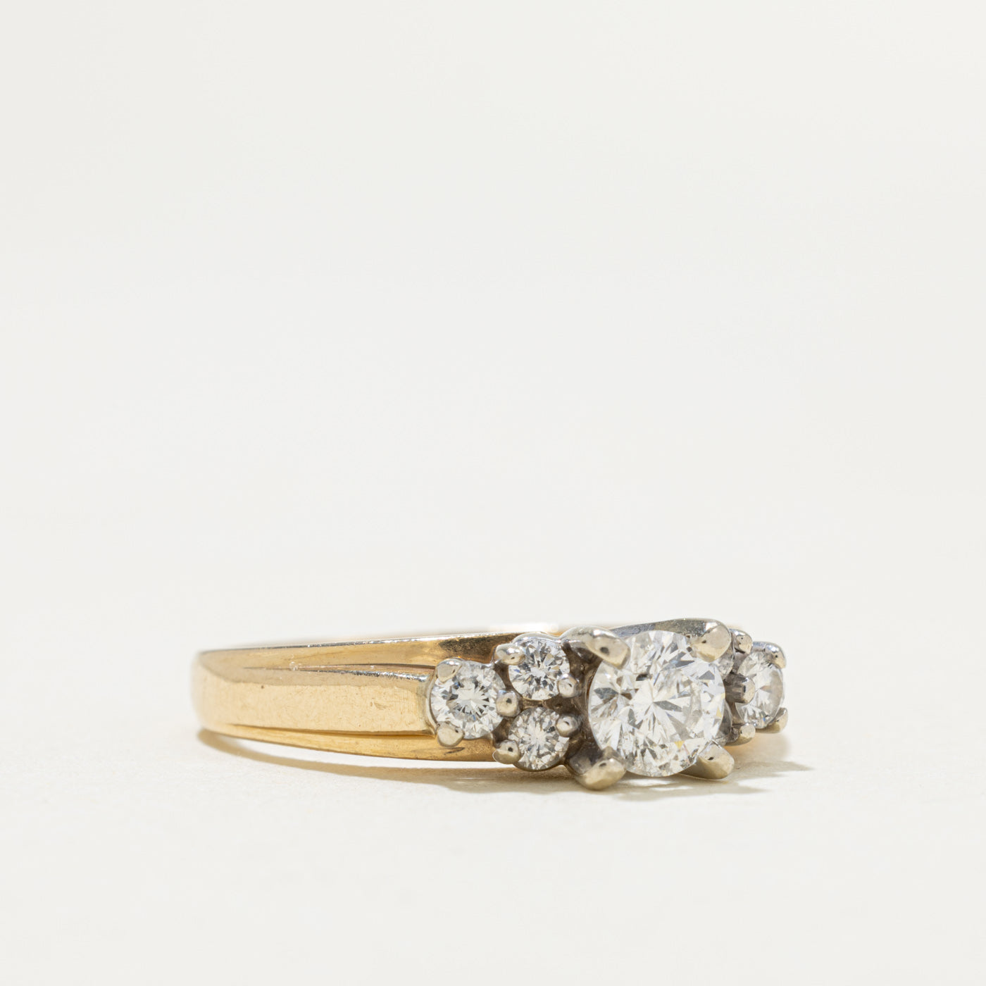 14k Yellow Gold Diamond Cluster Accented Ring | 0.42ct SI2 J, 0.30ctw | SZ 7.25
