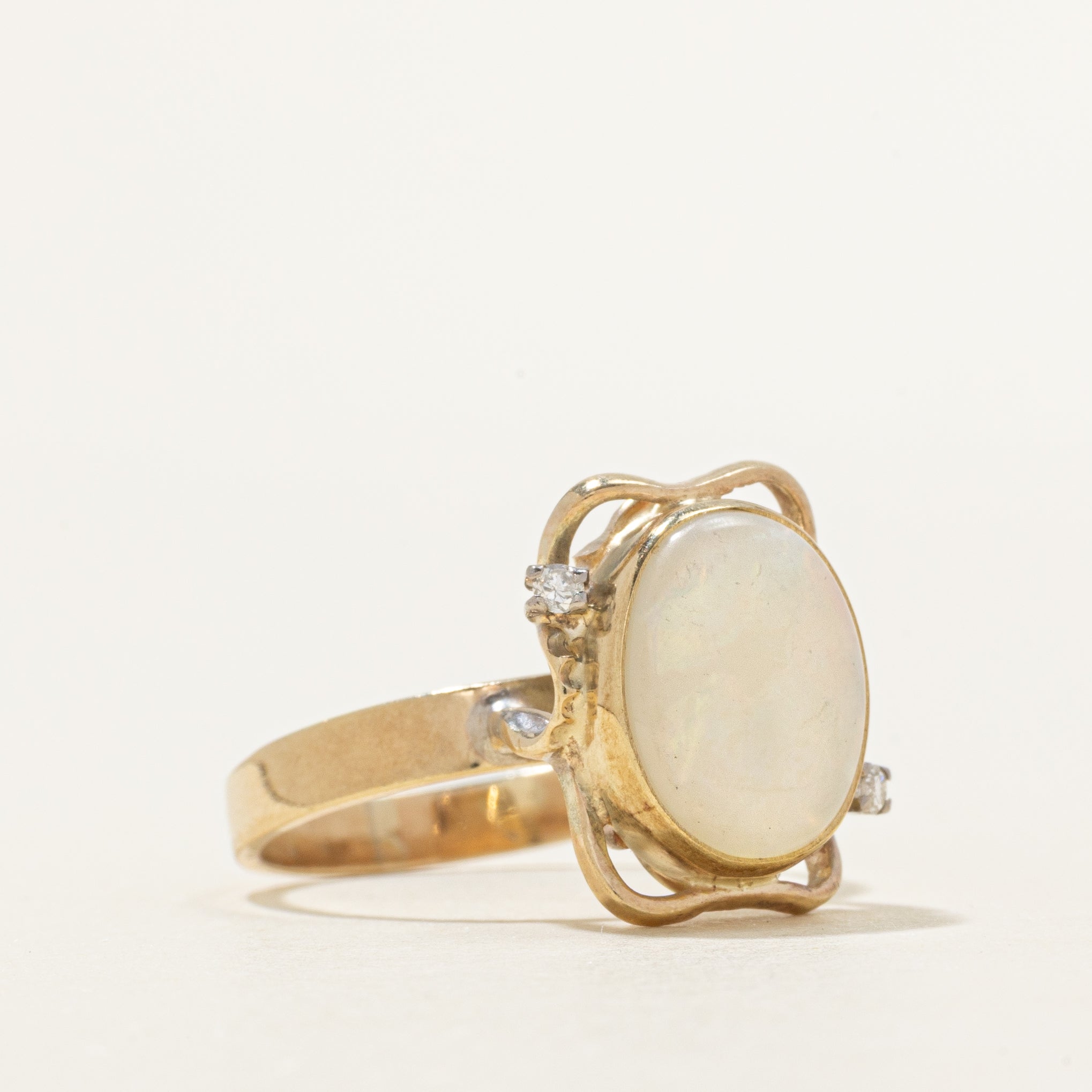 Cabochon Opal & Diamond Ring | 1.96ct, 0.03ctw | SZ 8.75