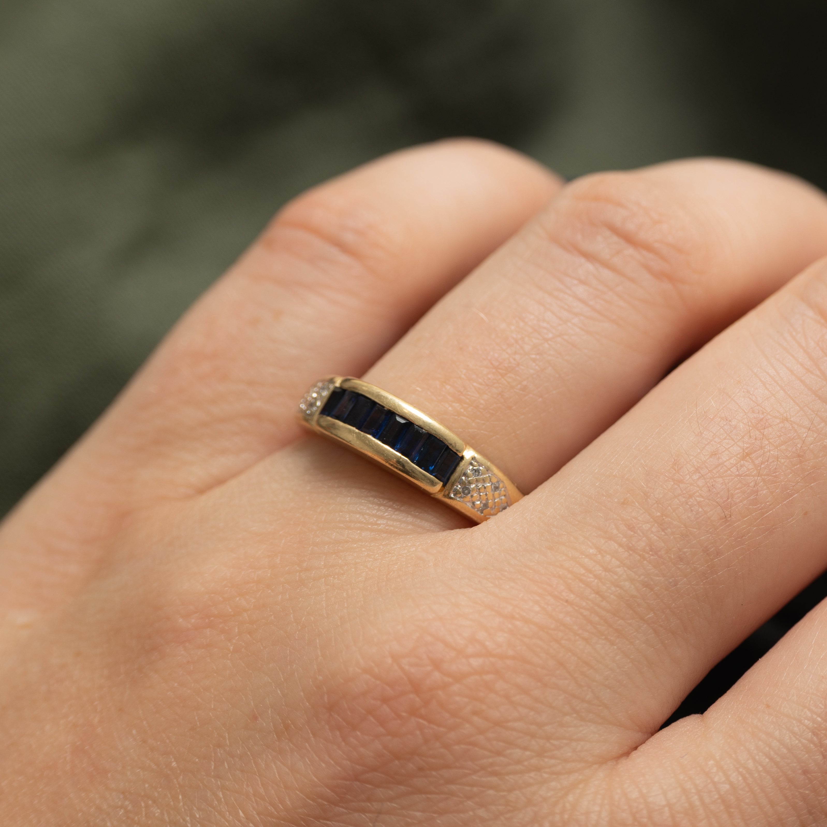 Channel Set Baguette Cut Sapphire & Diamond Ring | 0.40ctw, 0.04ctw | SZ 7.25