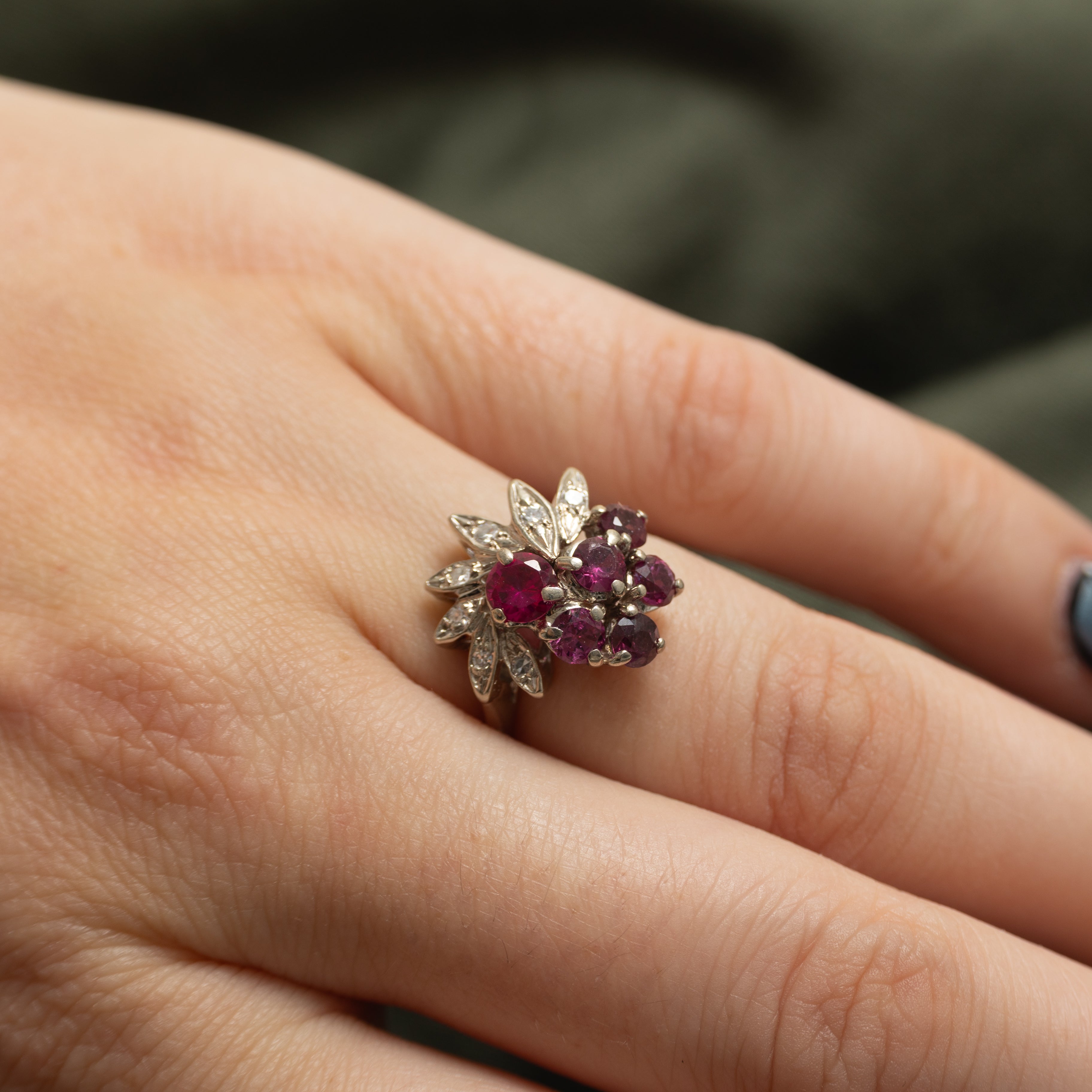 Natural Ruby, Synthetic Ruby & Diamond Coralberry Ring | 0.90ctw, 0.45ctw, 0.07ctw | SZ 4