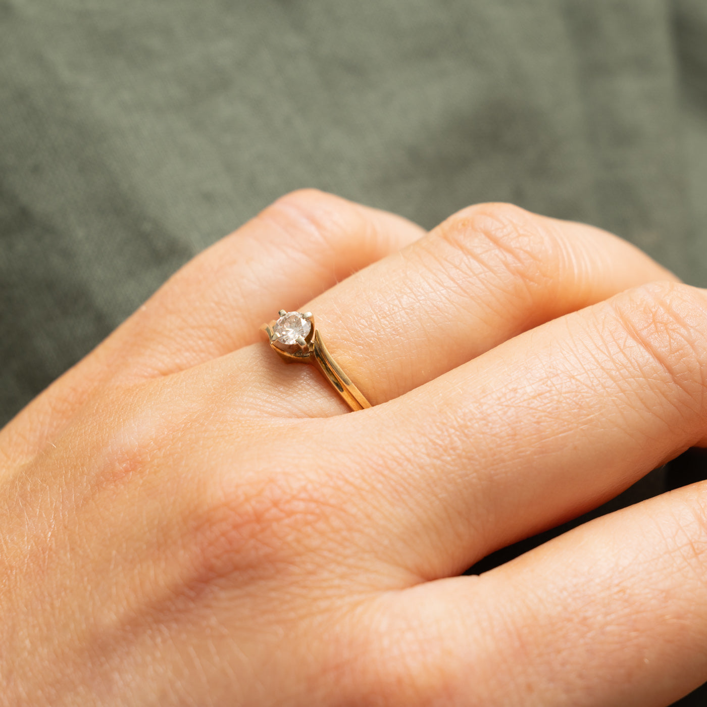 14k Solitaire Diamond Grooved Bypass Ring | 0.22ct | SZ 6