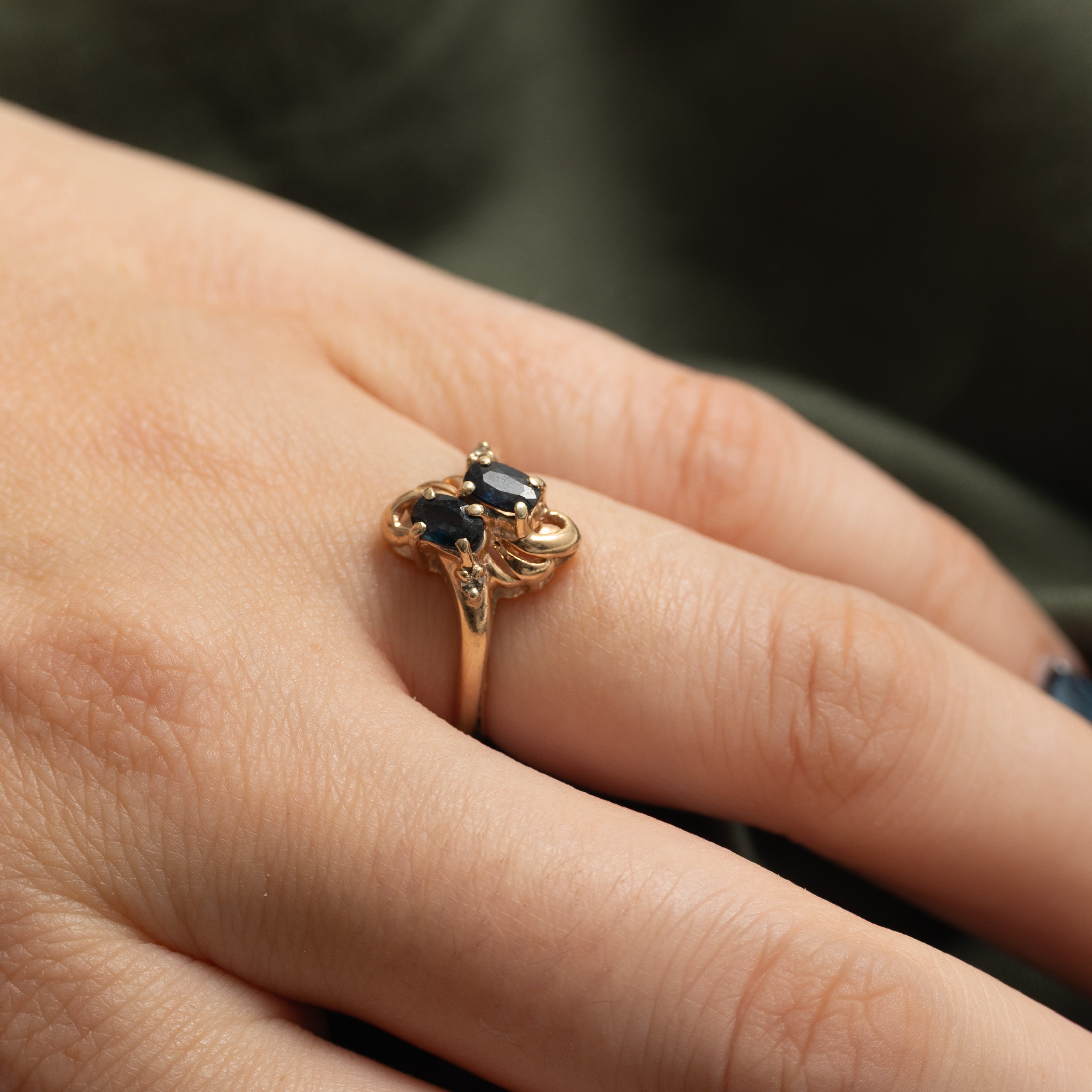 Two Stone Sapphire & Diamond Grooved Ring | 0.58ctw, 0.02ctw | SZ 5.75