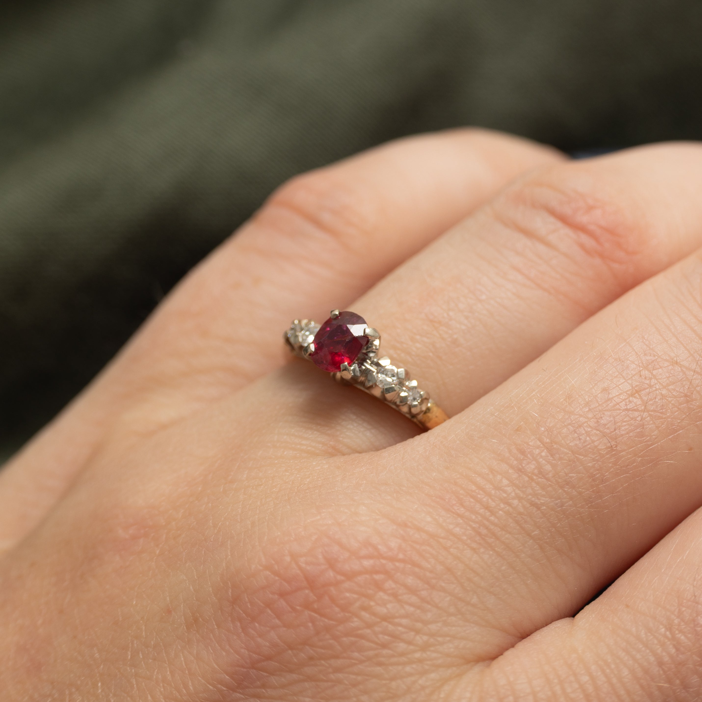 Two-Tone Ruby & Diamond Ring | 0.50ct, 0.10ctw | SZ 7