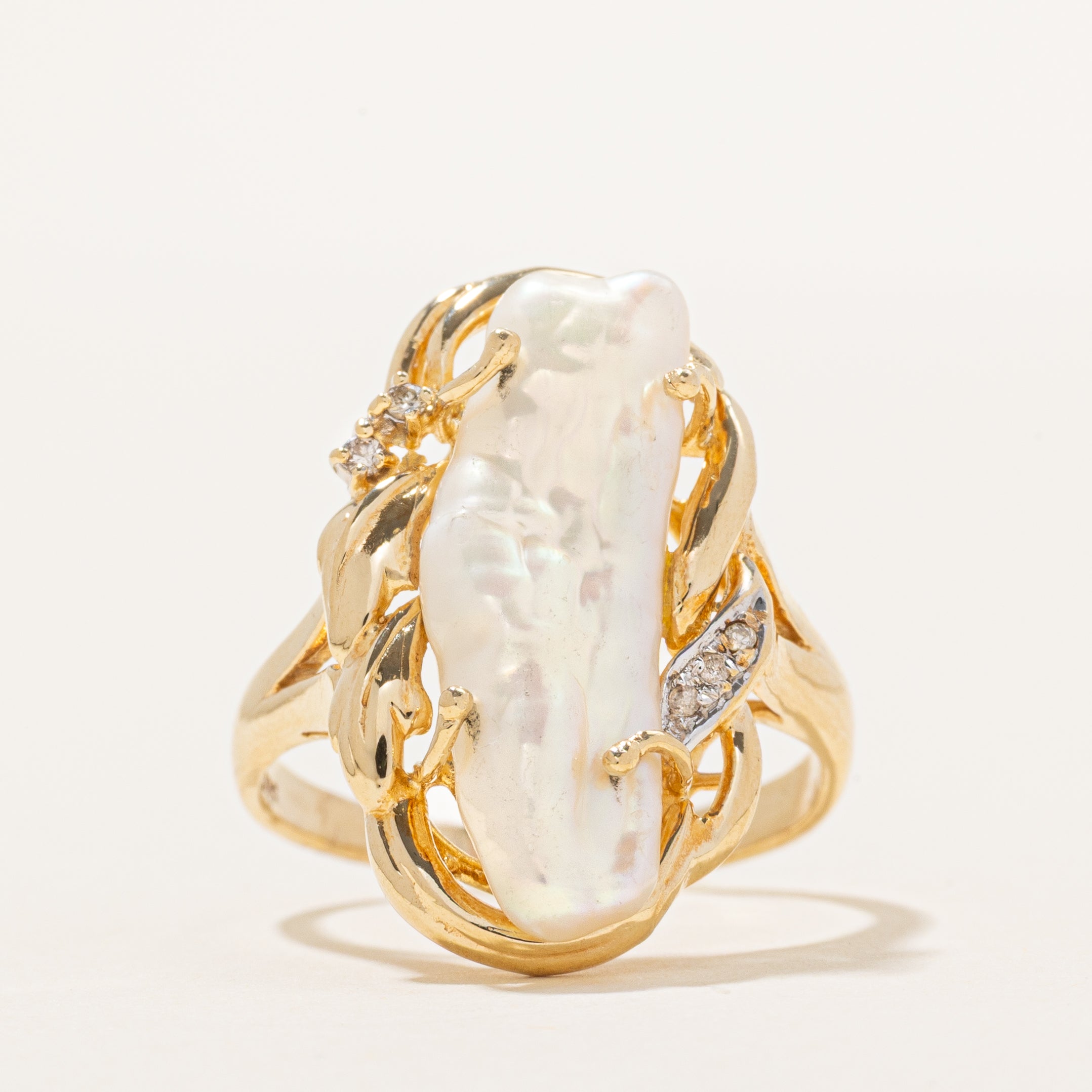 Baroque Pearl & Diamond Cocktail Ring | 0.05ctw | SZ 9.25