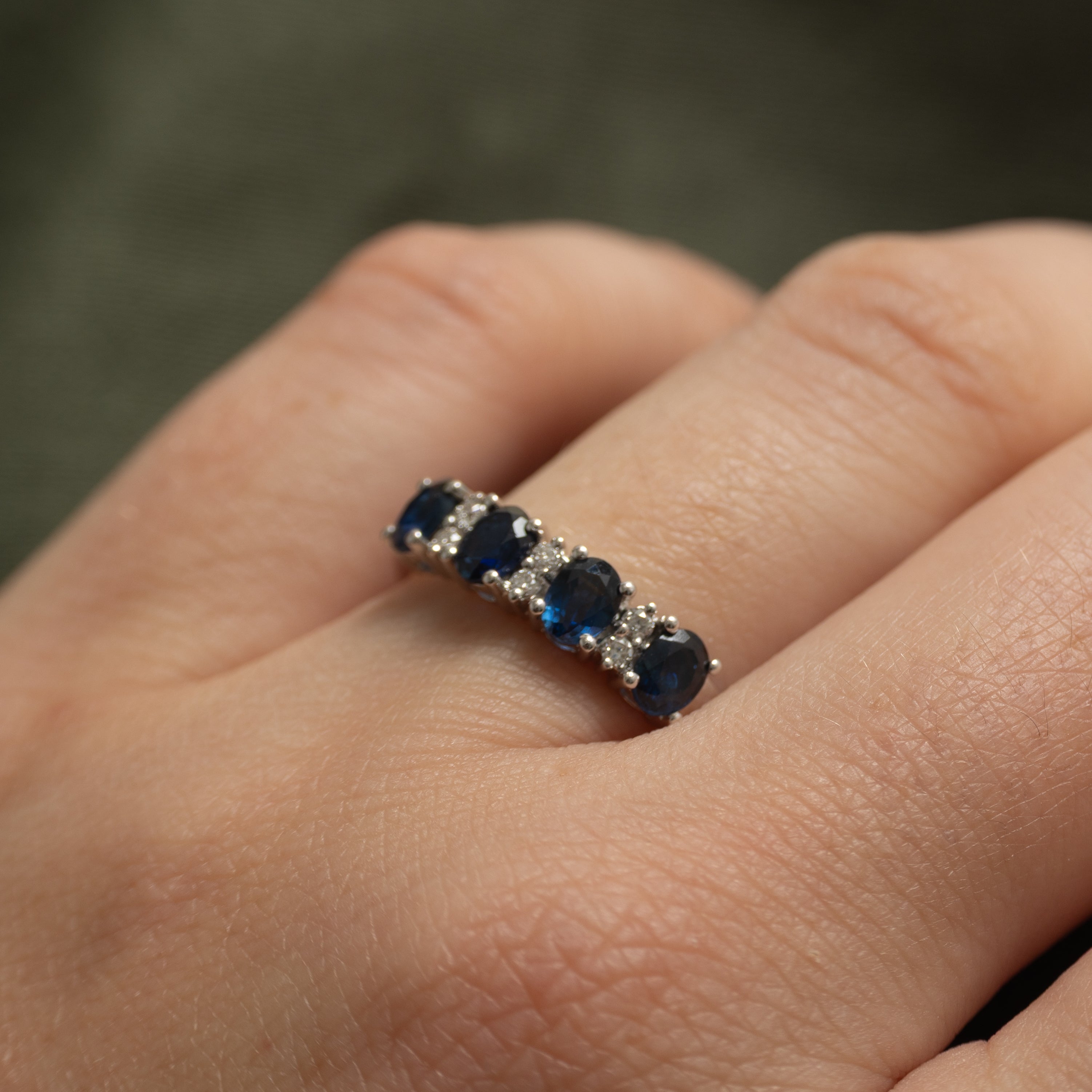 White Gold Four Stone Sapphire & Diamond Ring | 0.72ctw, 0.09ctw | SZ 7