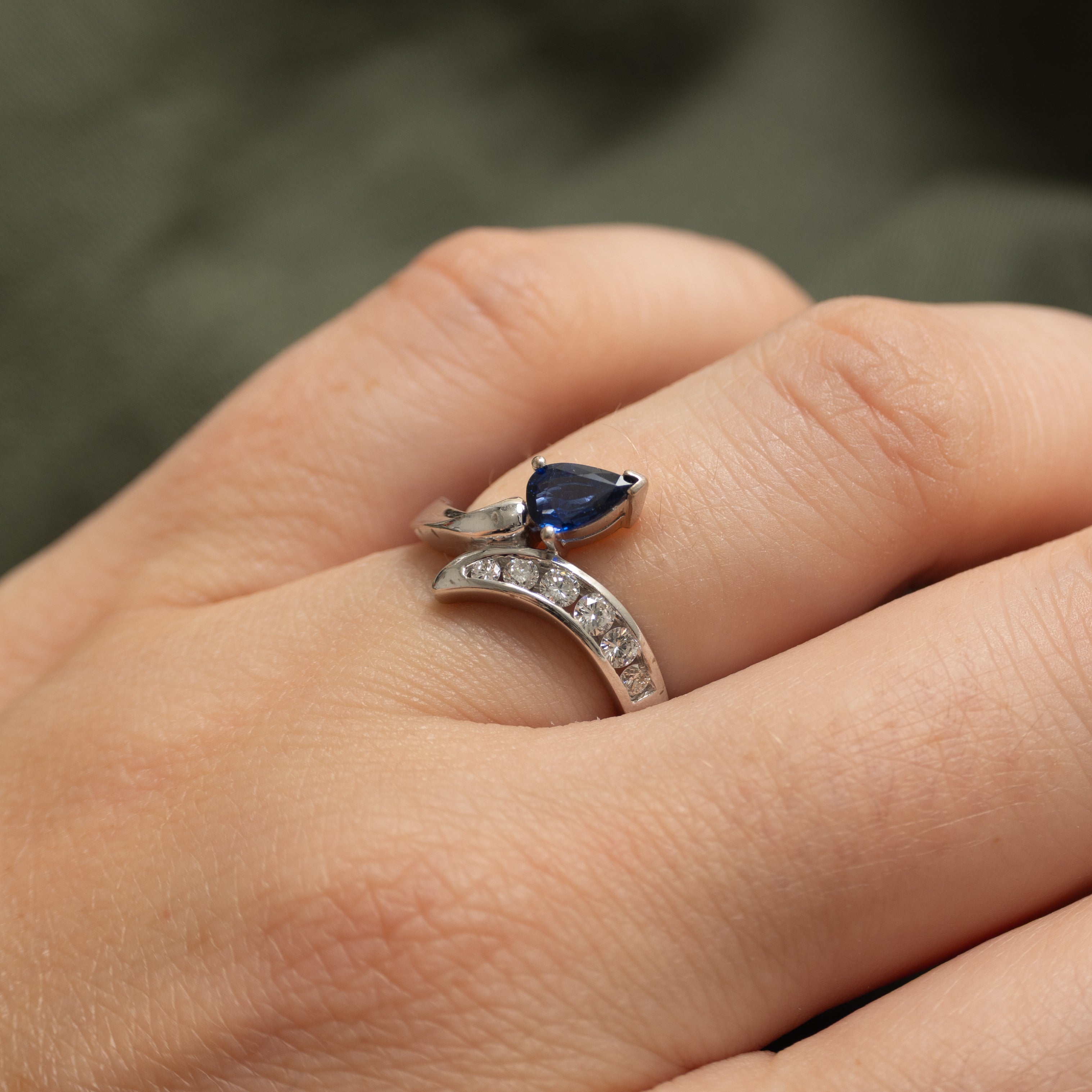 18k Pear Cut Sapphire & Diamond Bypass Ring | 0.40ct, 0.20ctw | SZ 5.5
