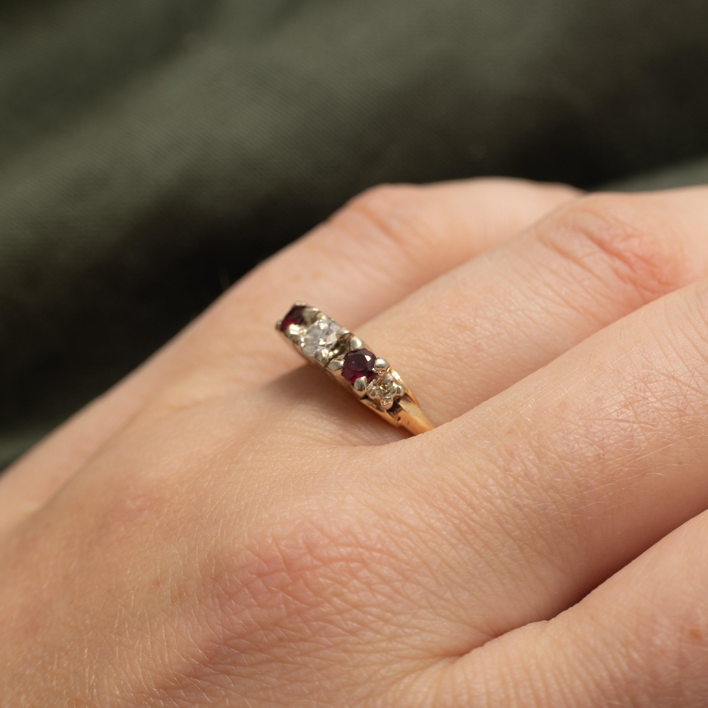 Three-Stone Ruby & Diamond Ring | 0.24ctw, 0.18ct | SZ 8